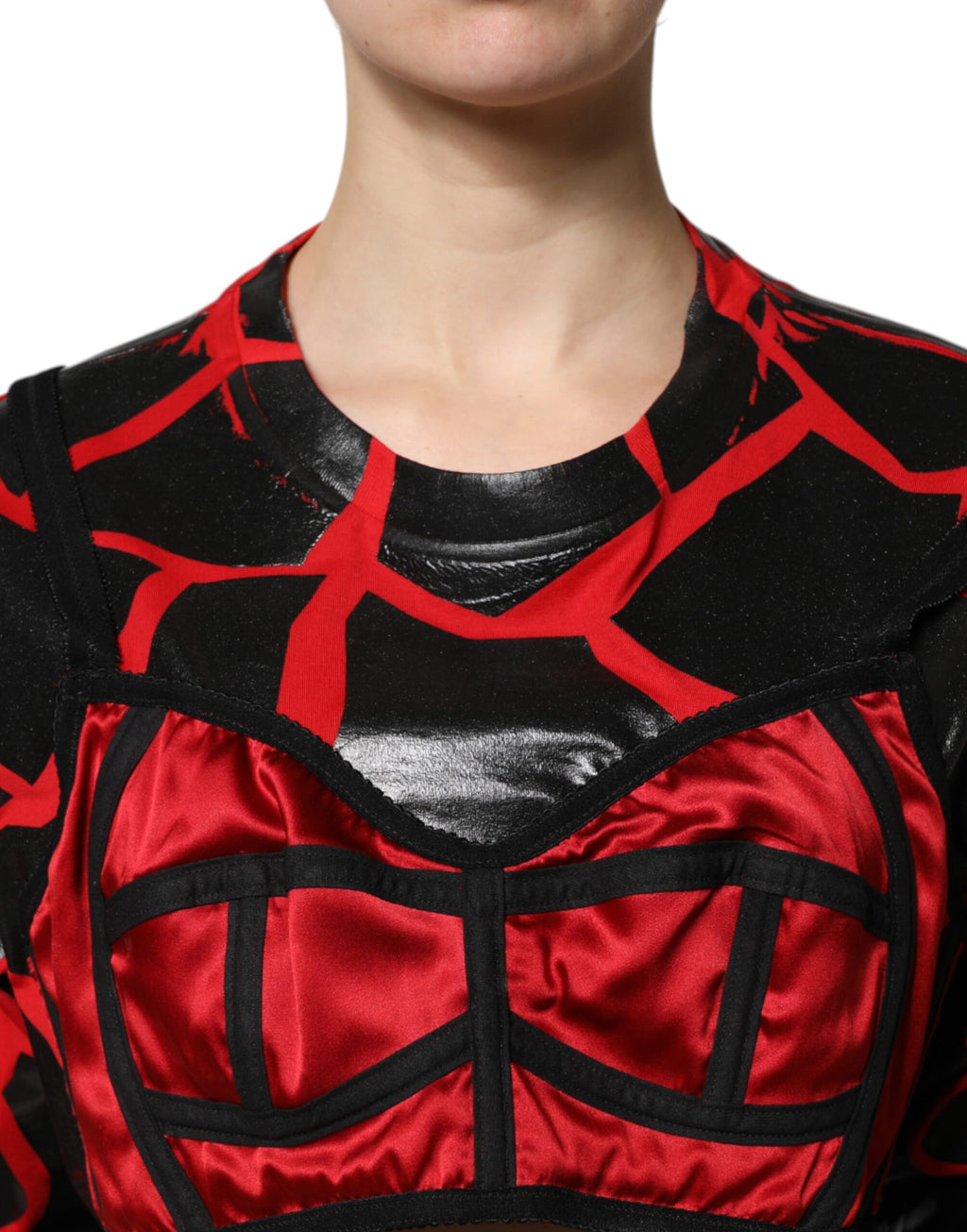 Rotes, schwarzes, kurzes Baumwoll-Bustier-Top