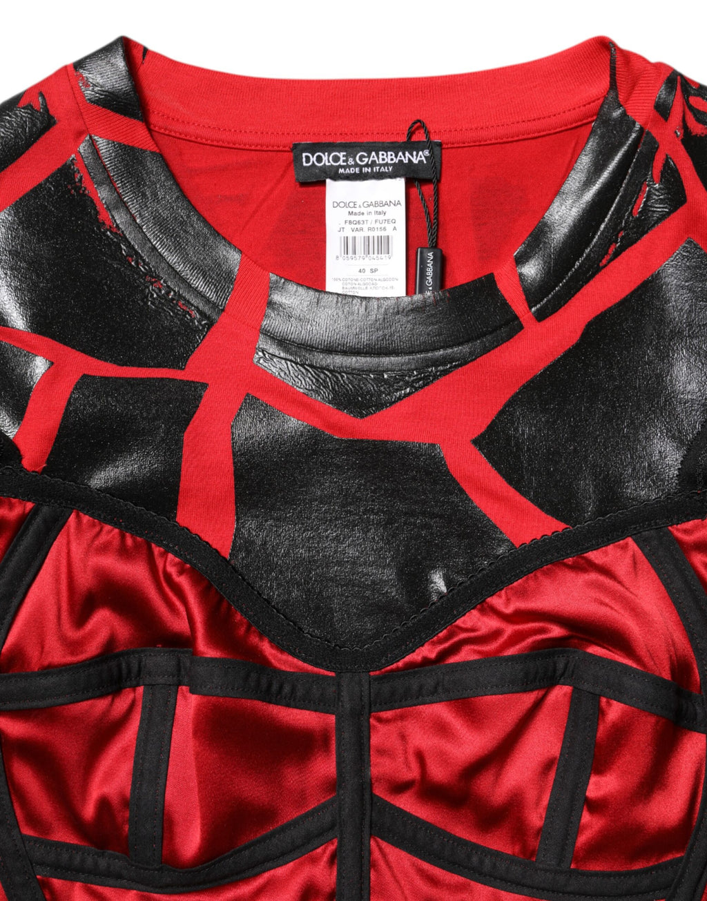 Rotes, schwarzes, kurzes Baumwoll-Bustier-Top