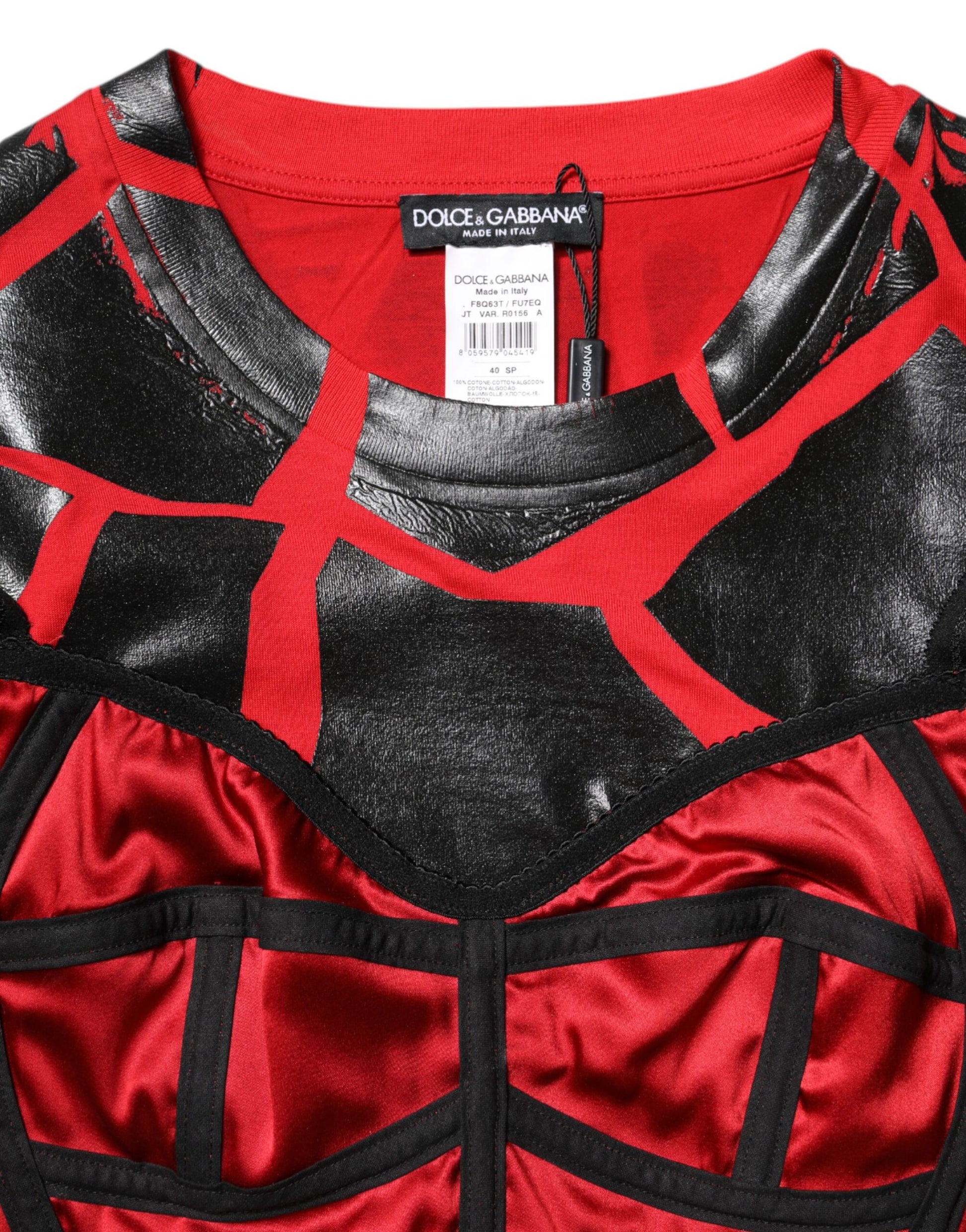 Rotes, schwarzes, kurzes Baumwoll-Bustier-Top