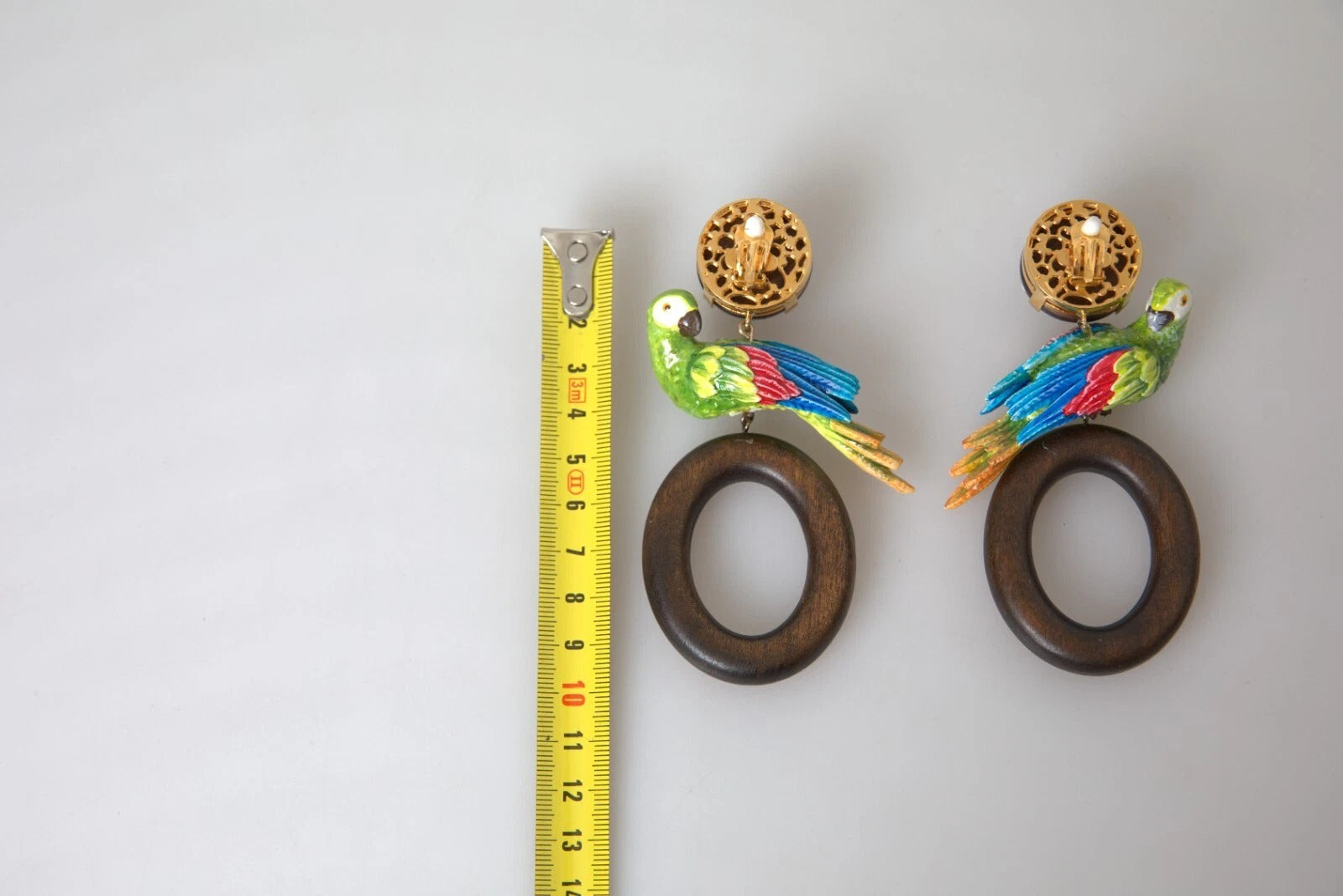 Dolce & Gabbana Multicolor Parrot Wood Brass Crystal Embellished Earrings