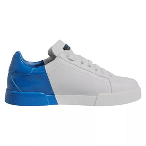 Weiß Blau Leder Logo Low Top Sneakers Schuhe