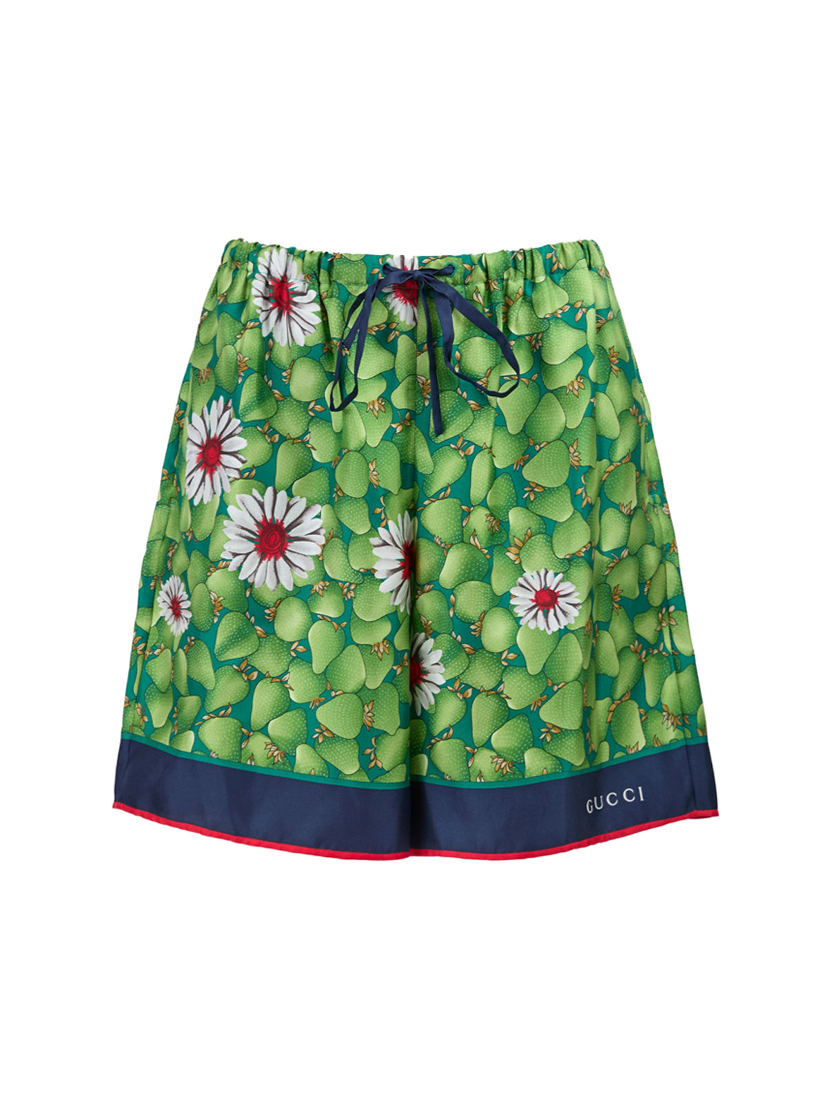 Grüne Shorts aus Seide mit Blumenmuster
