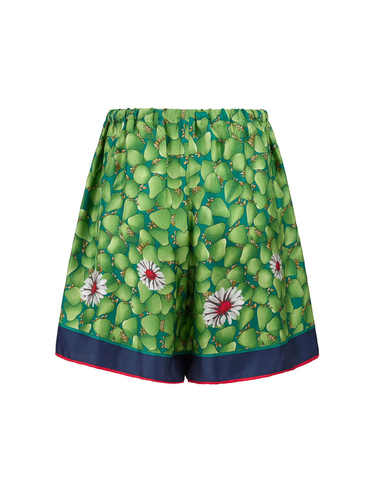 Grüne Shorts aus Seide mit Blumenmuster
