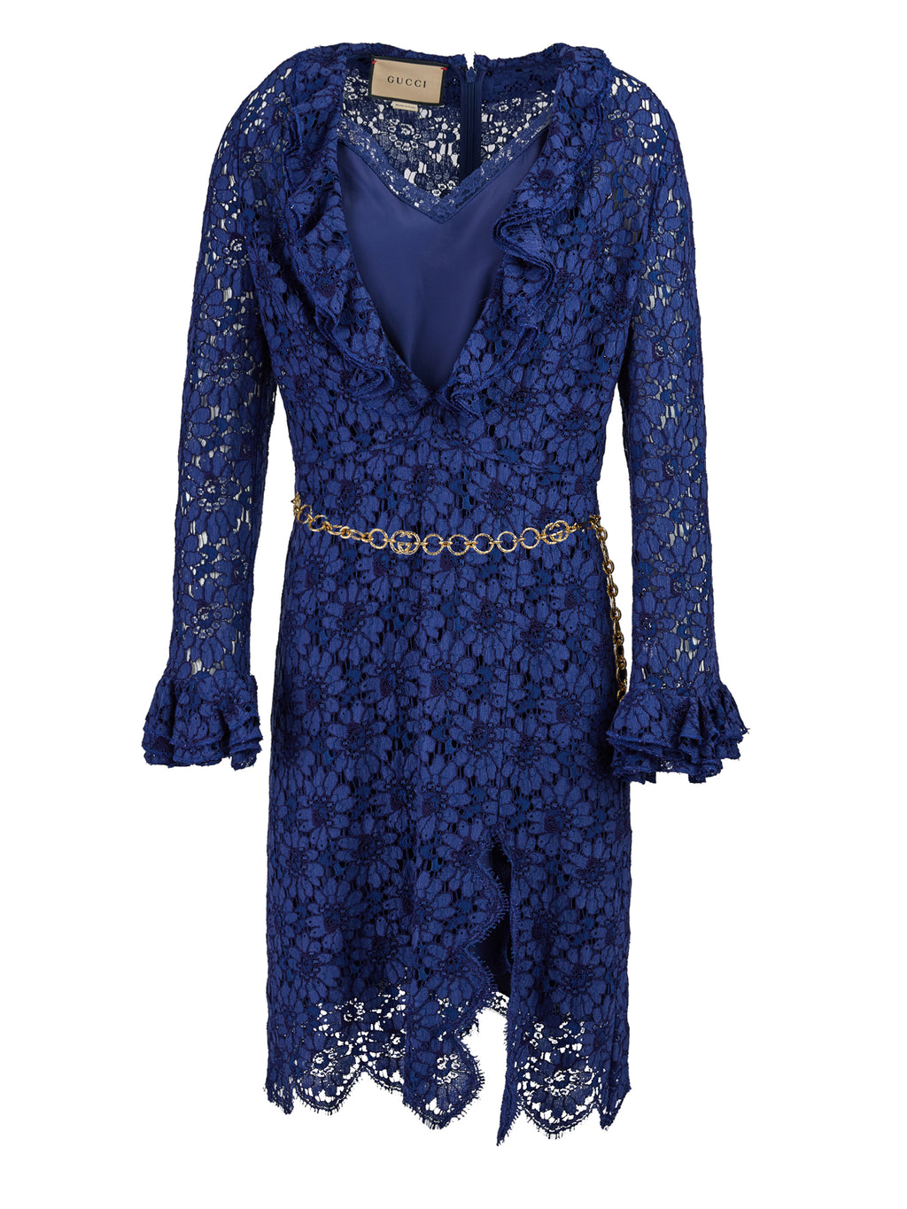 Mittellanges Kleid aus blauer Viskose und Baumwolle