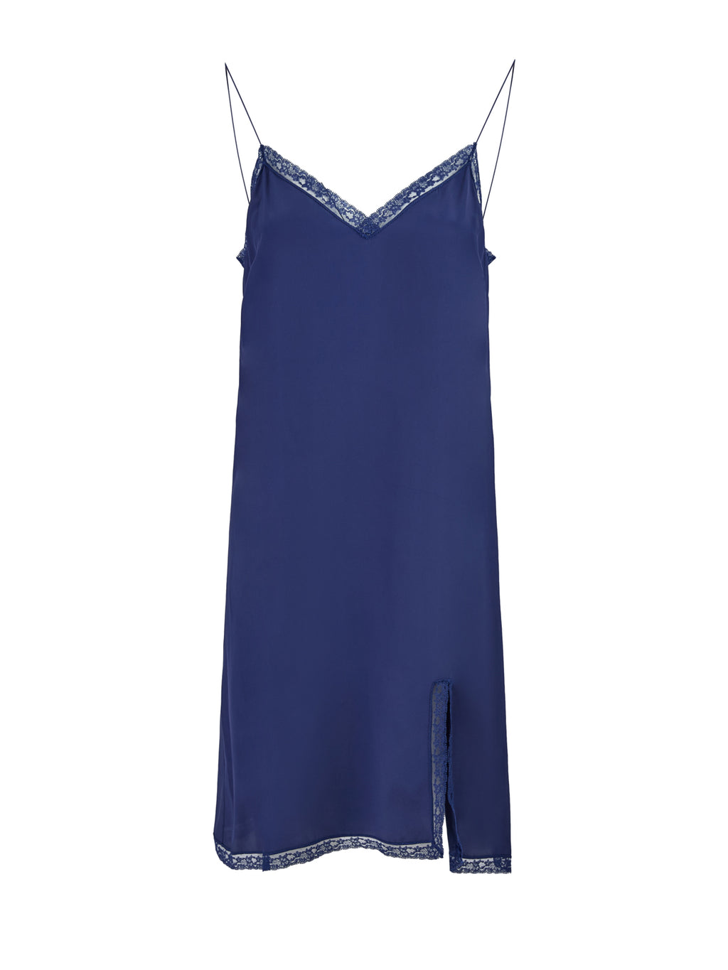 Mittellanges Kleid aus blauer Viskose und Baumwolle