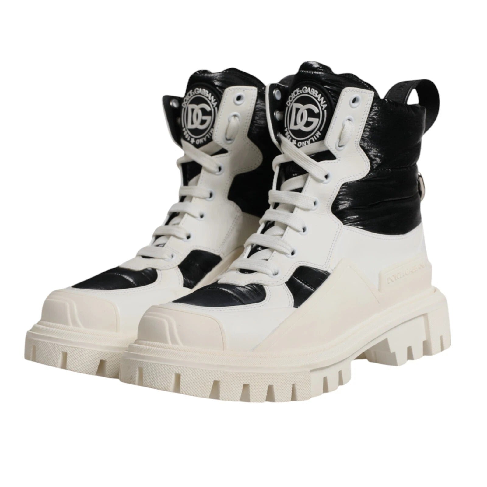 Dolce & Gabbana White Padded Mid Calf Lace Up Boots Shoes