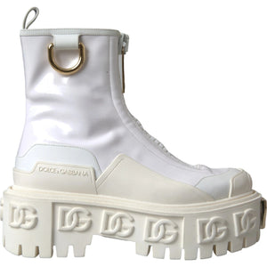 Weiße Stiefeletten aus Leder und Gummi mit Logo