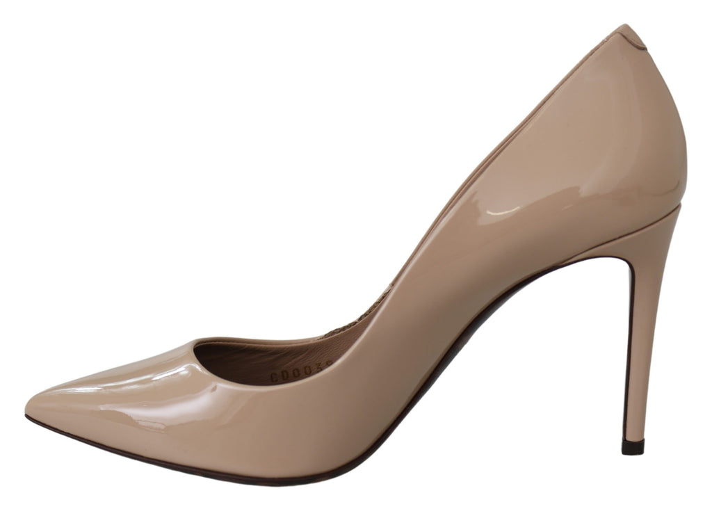Beige Lackleder-Pumps mit Stilettoabsatz
