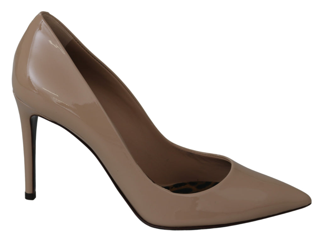 Beige Lackleder-Pumps mit Stilettoabsatz