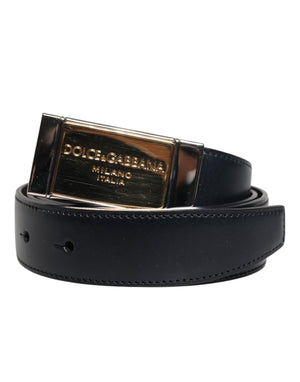 Schwarz-blauer Wendegürtel aus Leder mit goldener Schnalle
