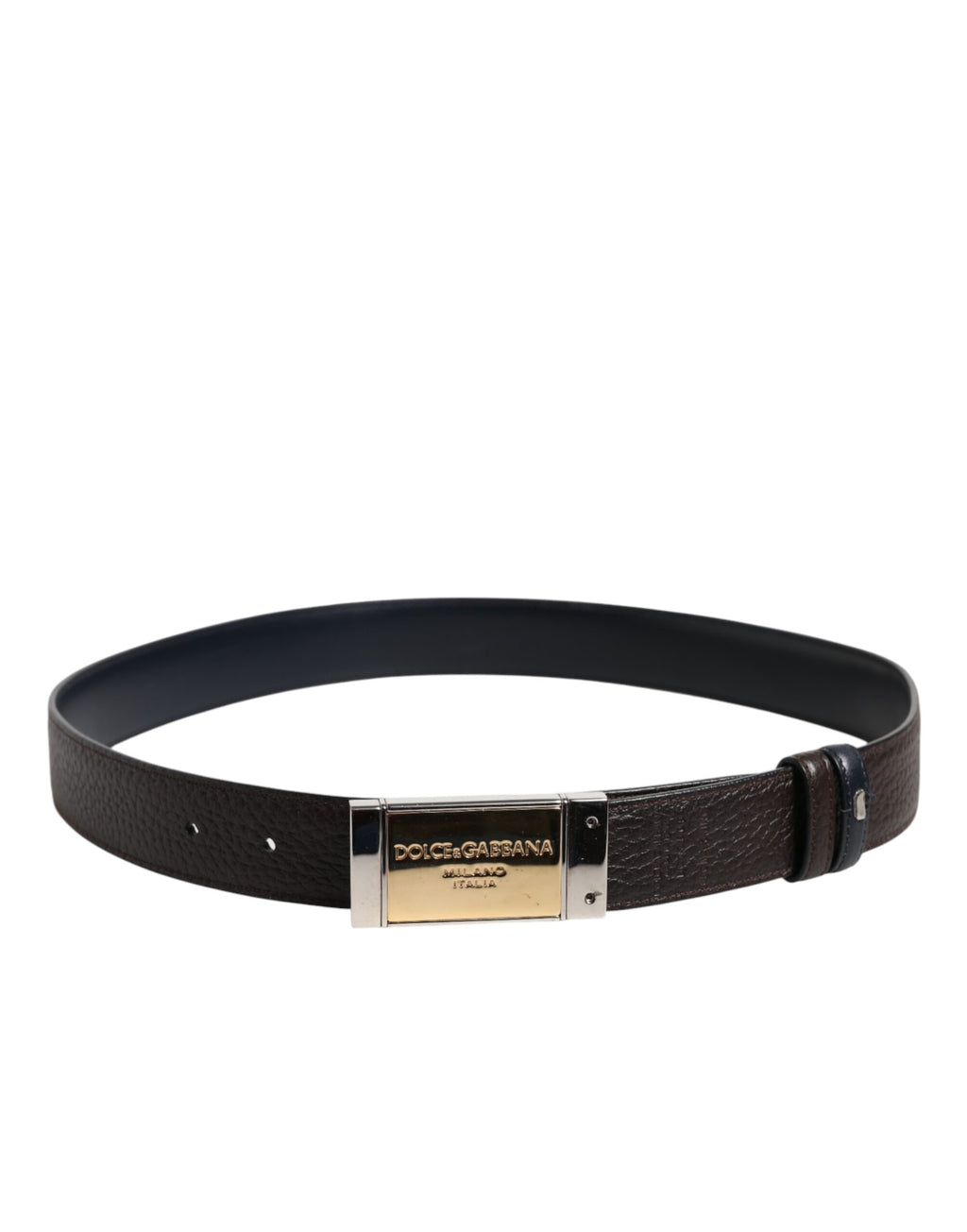 Schwarz-blauer Wendegürtel aus Leder mit goldener Schnalle
