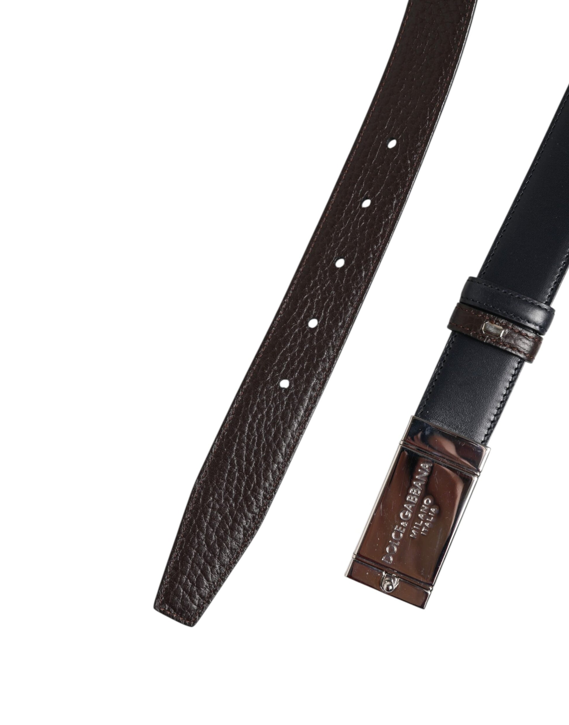 Schwarz-blauer Wendegürtel aus Leder mit goldener Schnalle