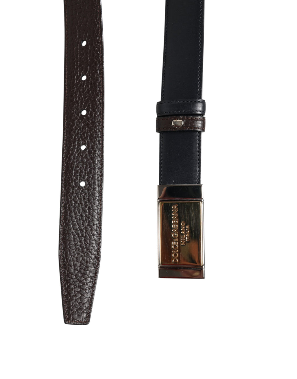 Schwarz-blauer Wendegürtel aus Leder mit goldener Schnalle