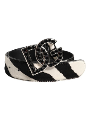 Weiß-schwarzer Ledergürtel mit Zebra-DG-Kristallschnalle