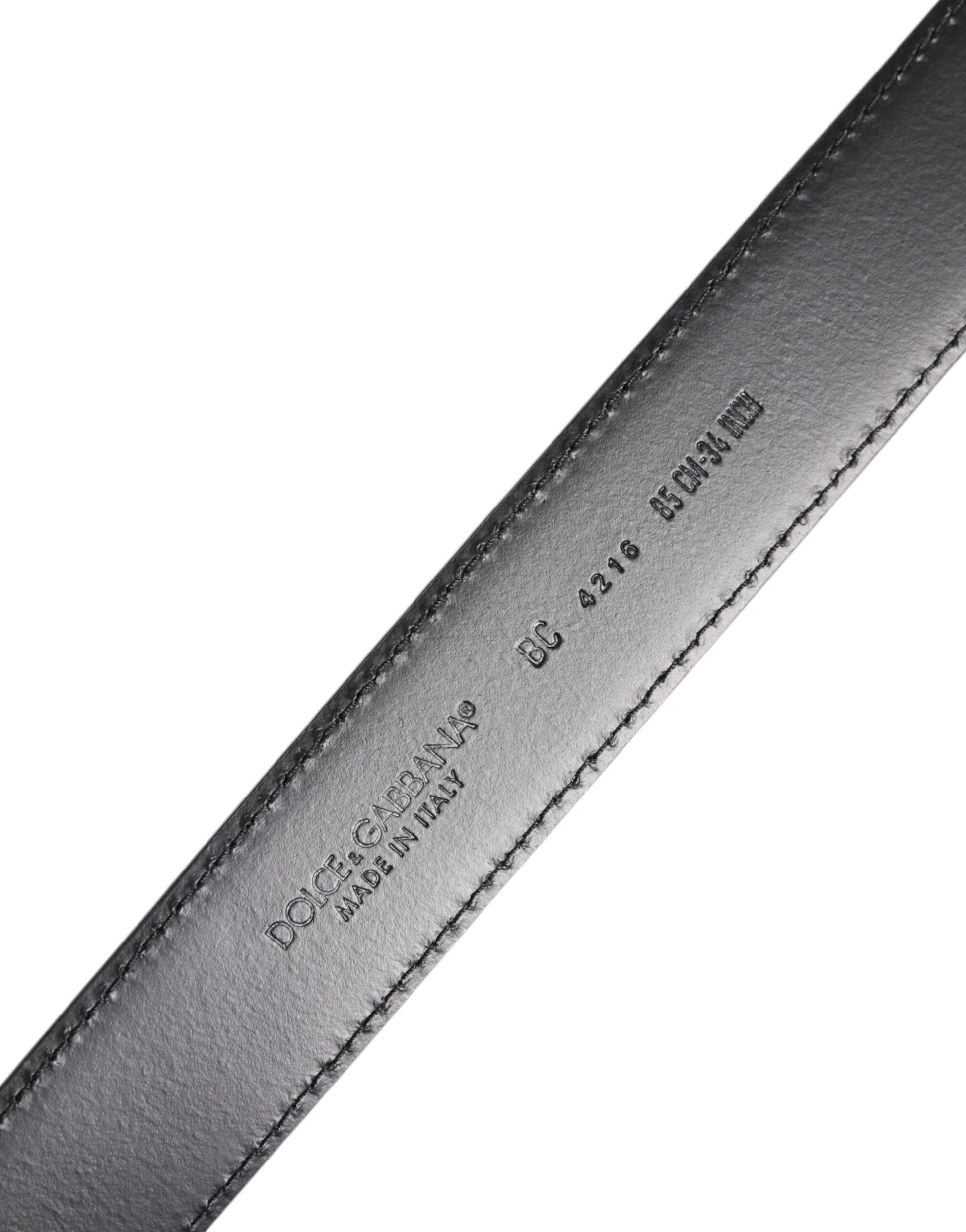 Dolce & Gabbana Black Classic Calf Leather Silver Buckle Belt