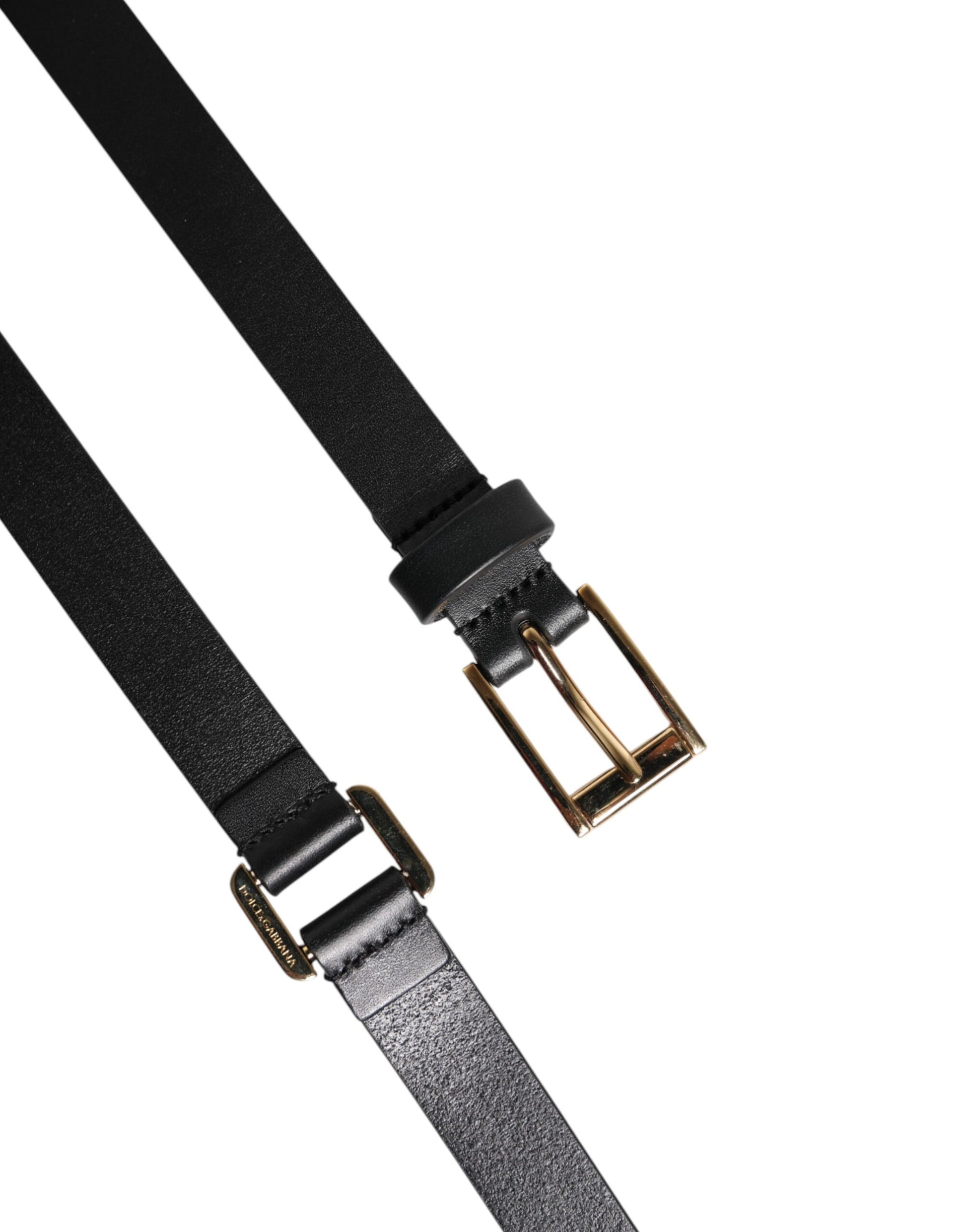 Dolce & Gabbana Black Double Strap Leather Gold Buckle Belt