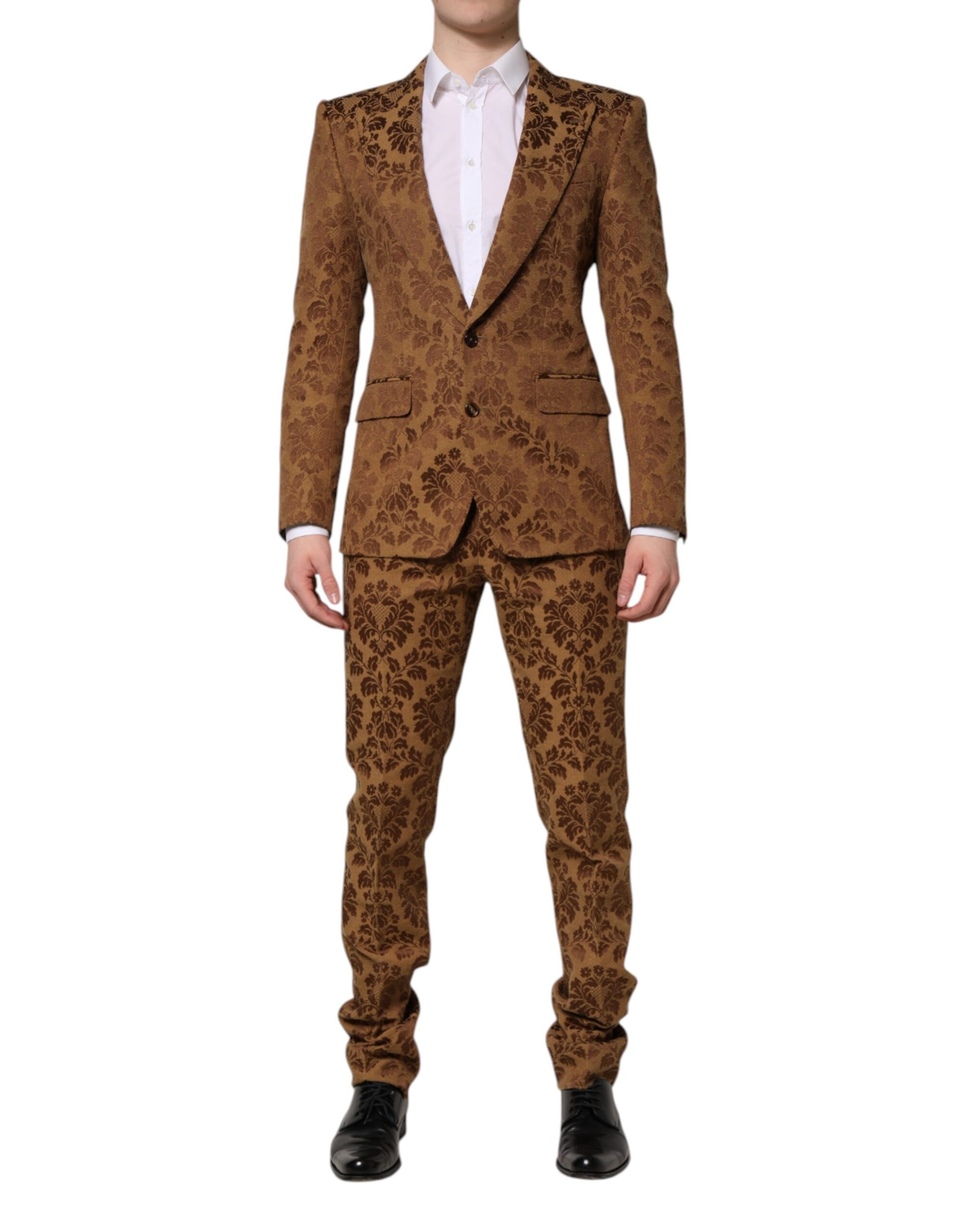 Brauner Jacquard-Anzug SICILIA mit Blumenmuster, 2-teilig