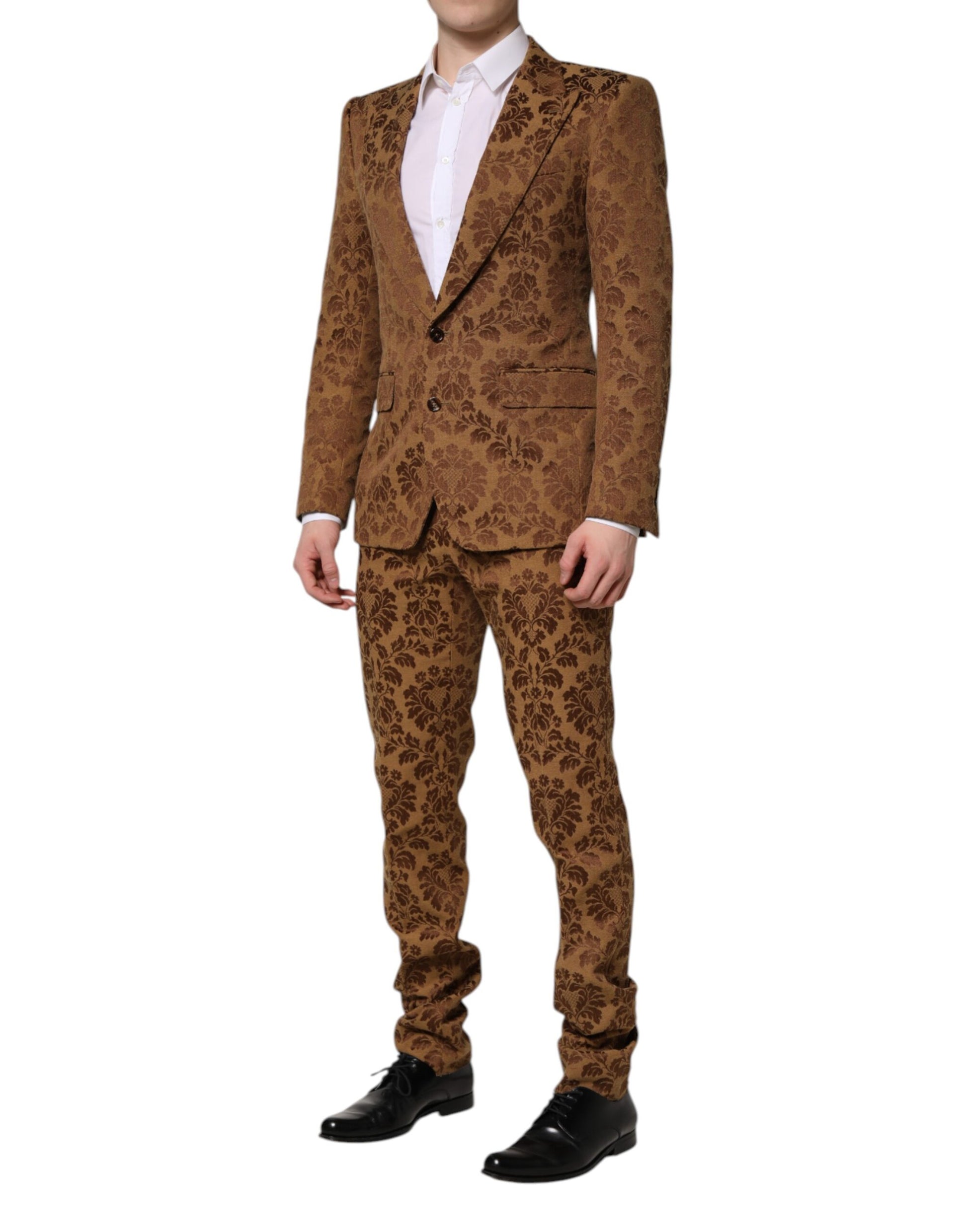 Brauner Jacquard-Anzug SICILIA mit Blumenmuster, 2-teilig