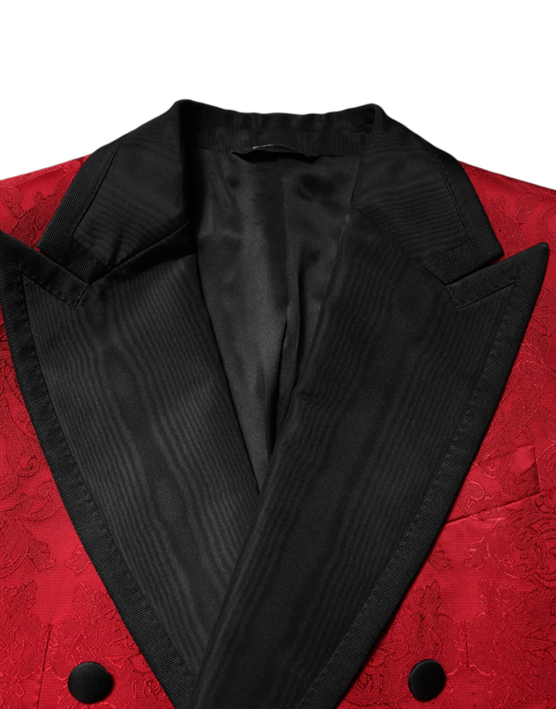 Roter, geblümter, zweireihiger Jacquard-Anzug, 2-teilig