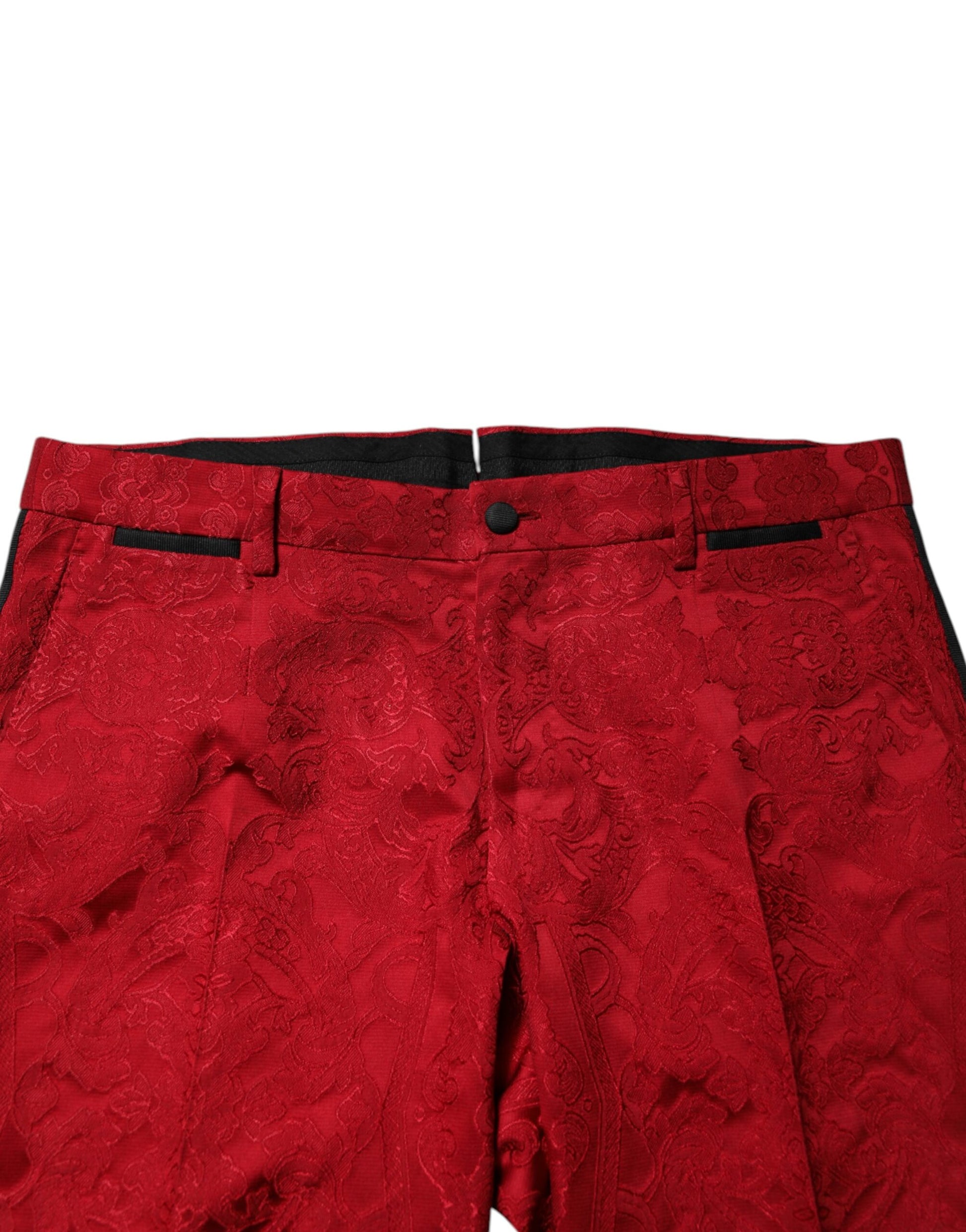 Roter, geblümter, zweireihiger Jacquard-Anzug, 2-teilig