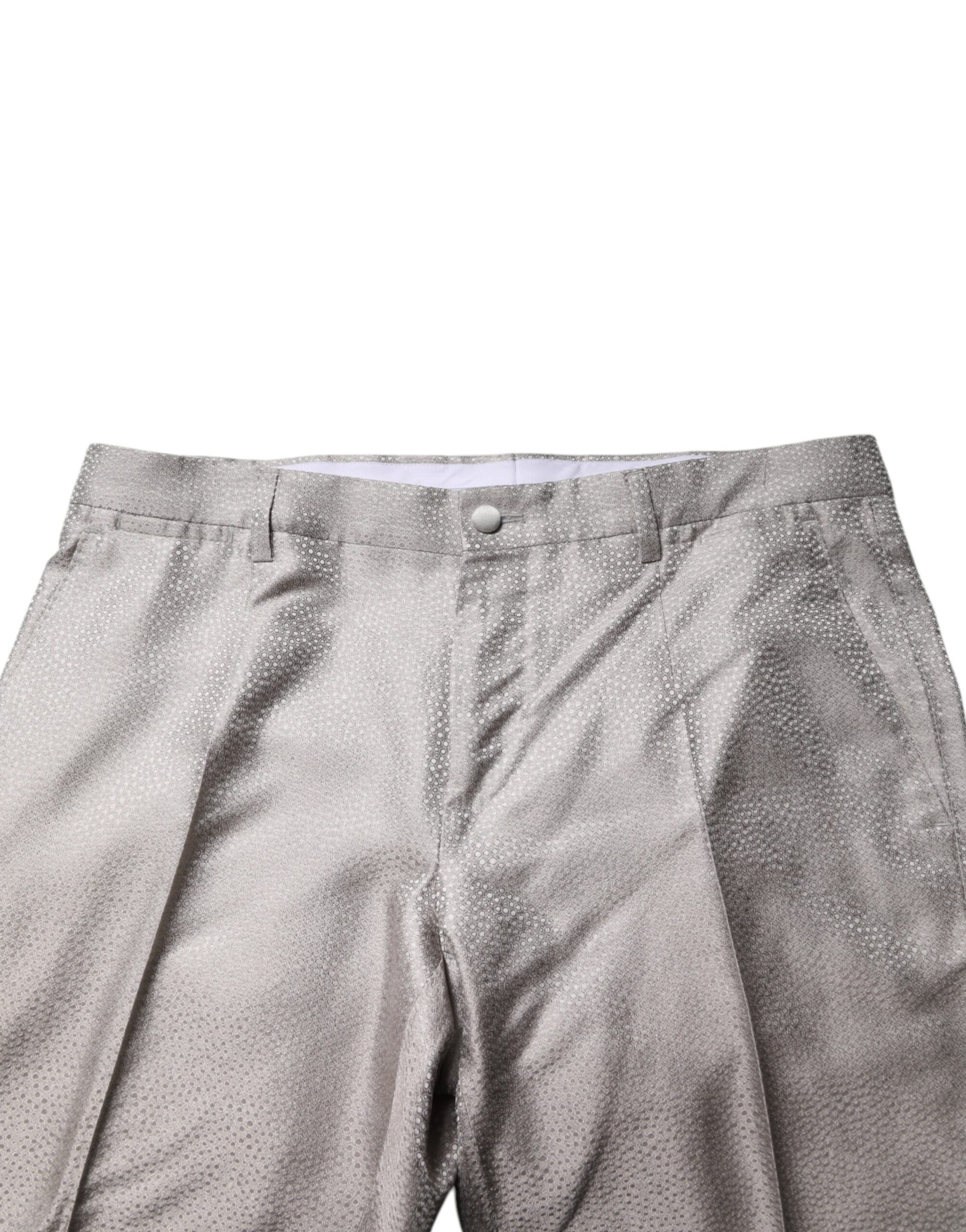 Hellgrauer, gepunkteter 2-teiliger Anzug aus Jacquard-Seide