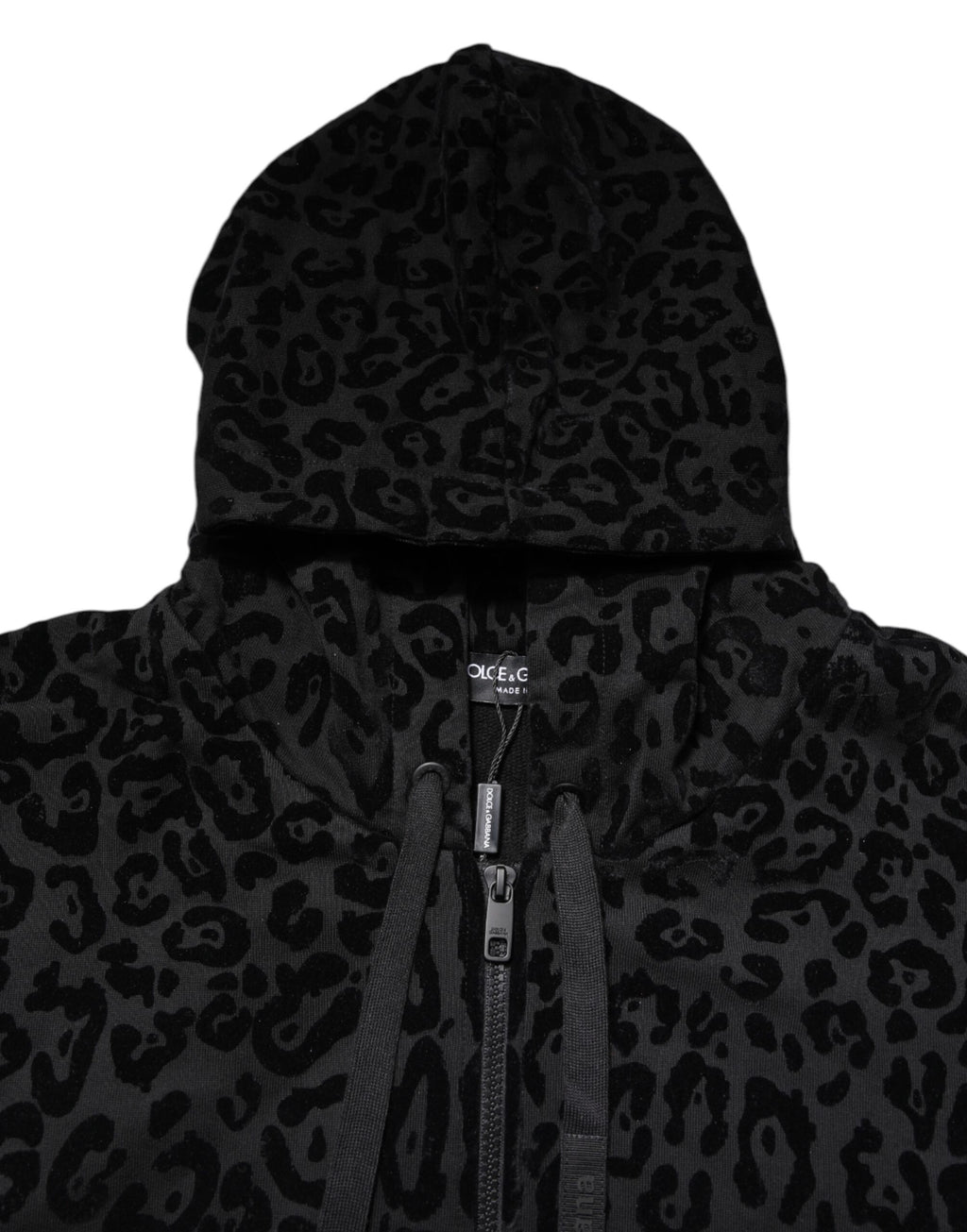 Dolce & Gabbana Black Leopard Full Zip Hooded Sweatshirt Sweater