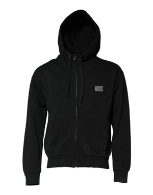 Schwarzes Herren-Sweatshirt mit durchgehendem Reißverschluss und Logo