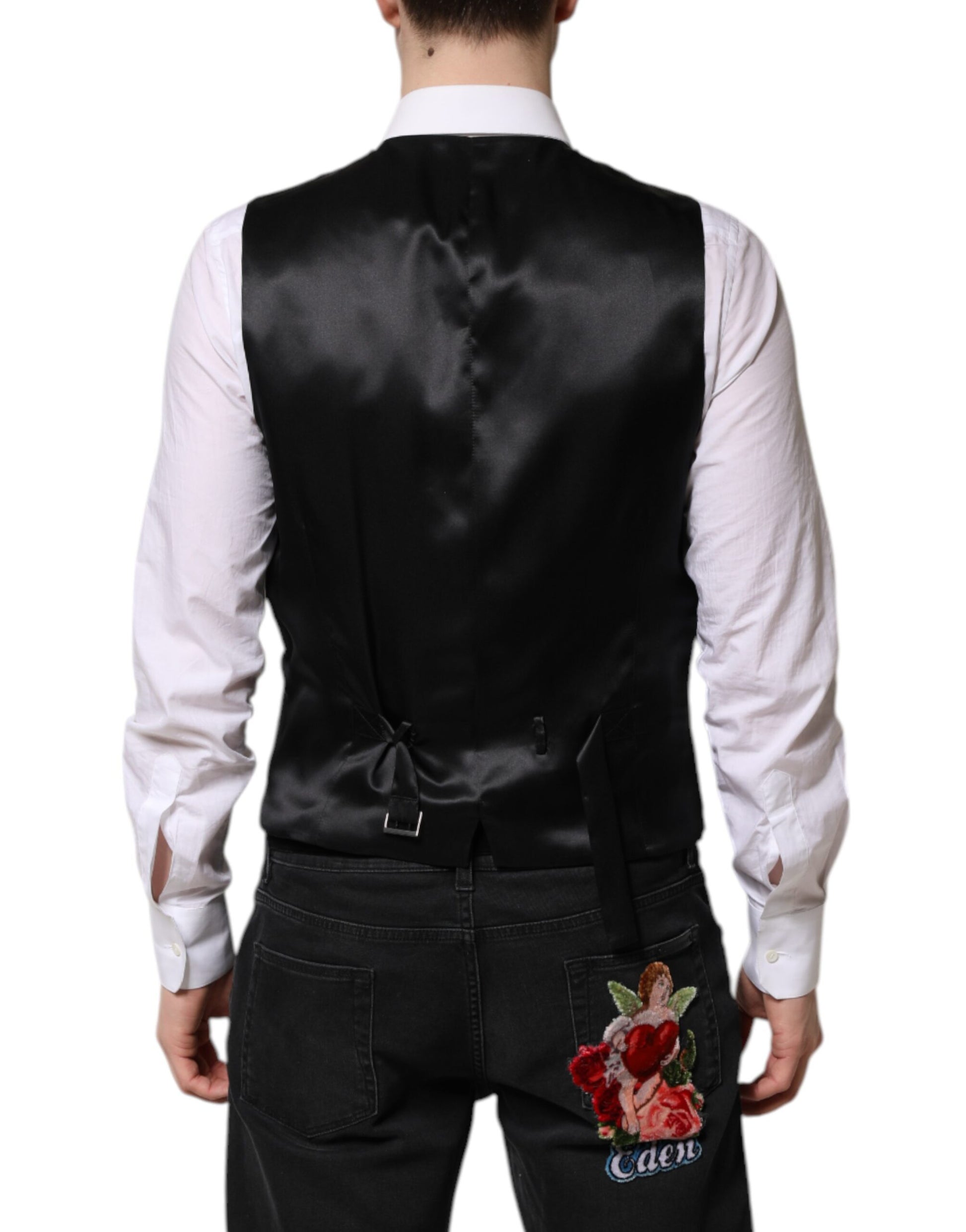 Schwarze, goldene Jacquard-Weste für formelle Herren
