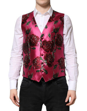 Rosa florale Satin-Weste für formelle Herren