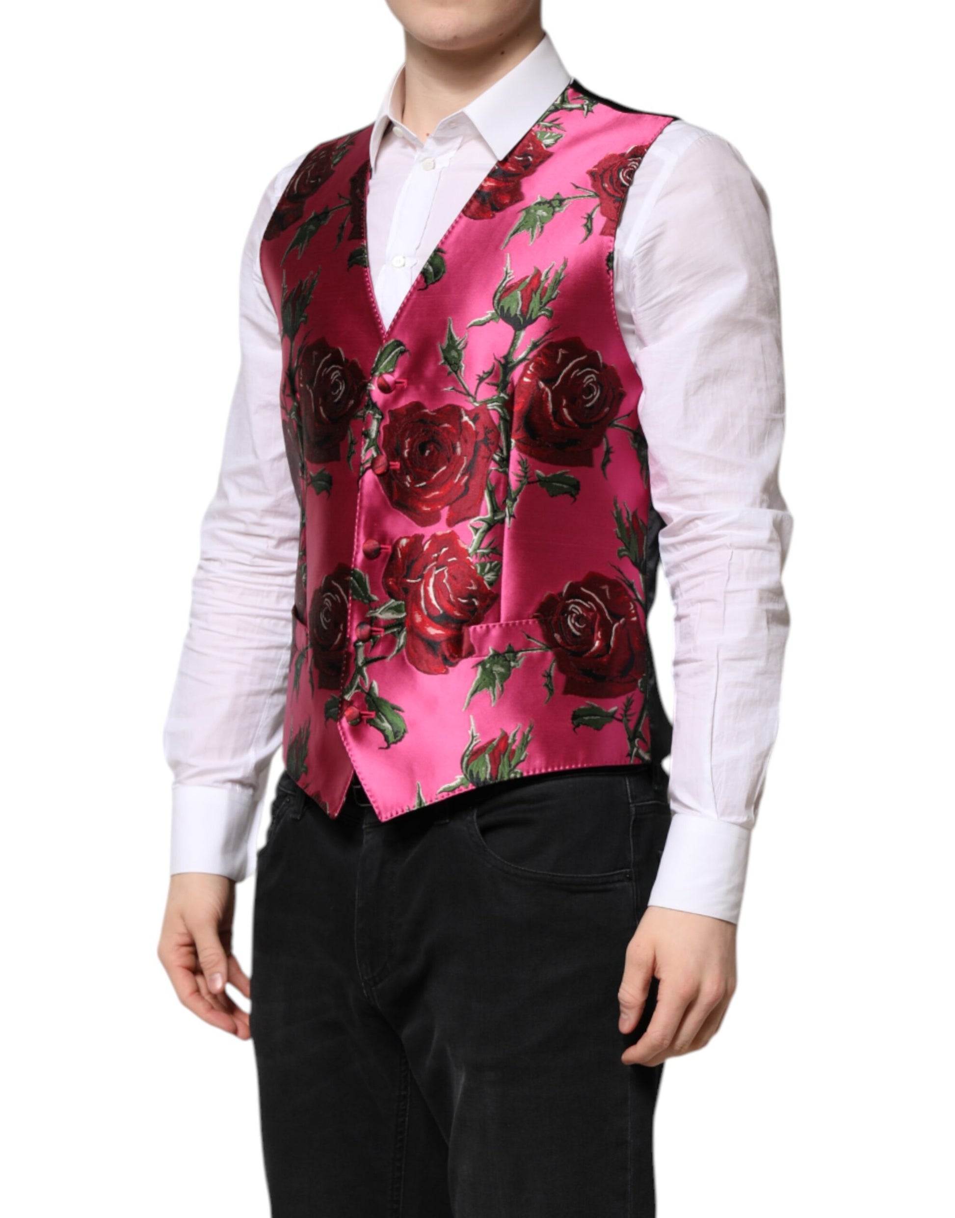 Rosa florale Satin-Weste für formelle Herren