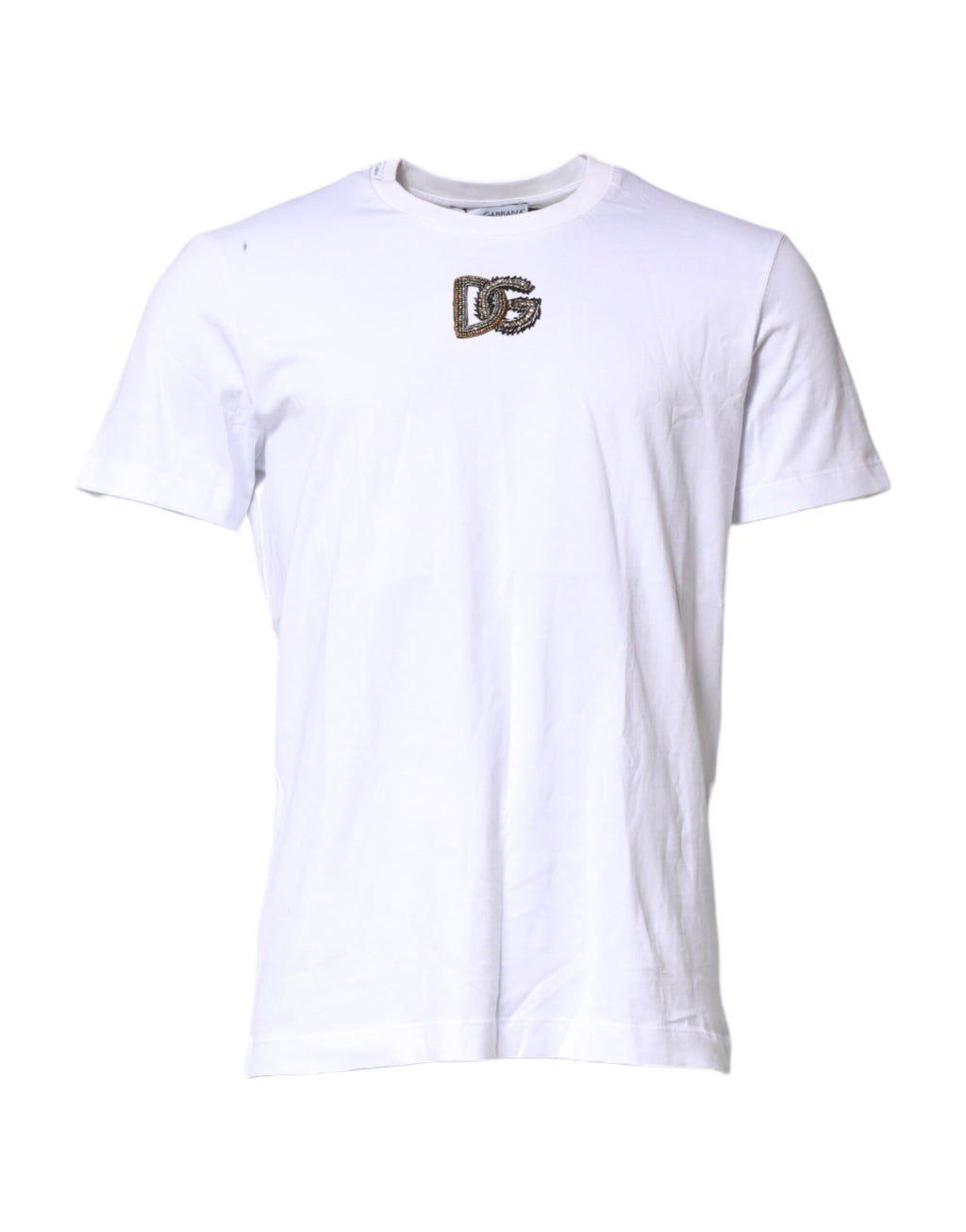 Dolce & Gabbana White Logo Embroidery Crew Neck T-shirt