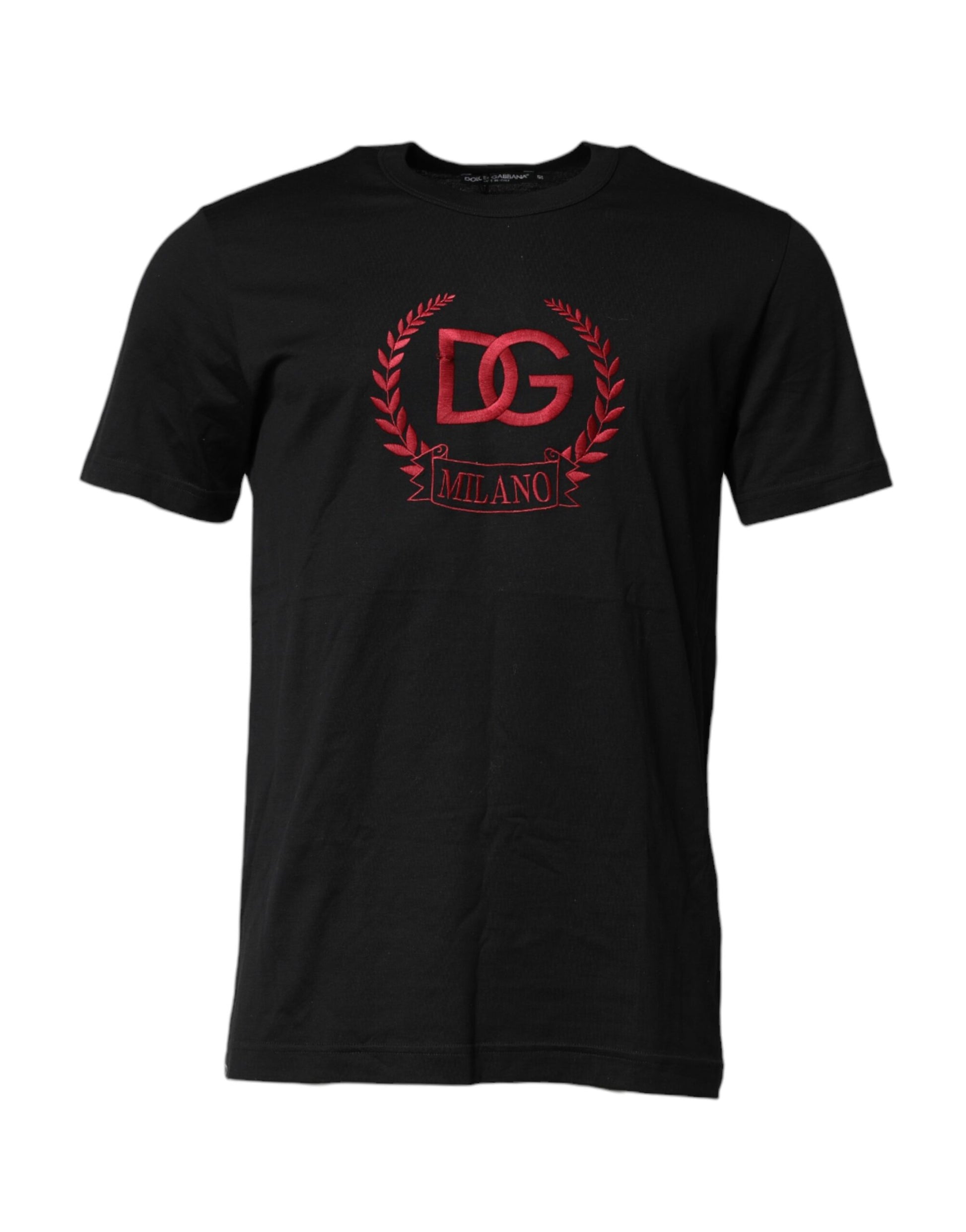 Dolce & Gabbana Black Cotton Embroidered Crew Neck T-shirt