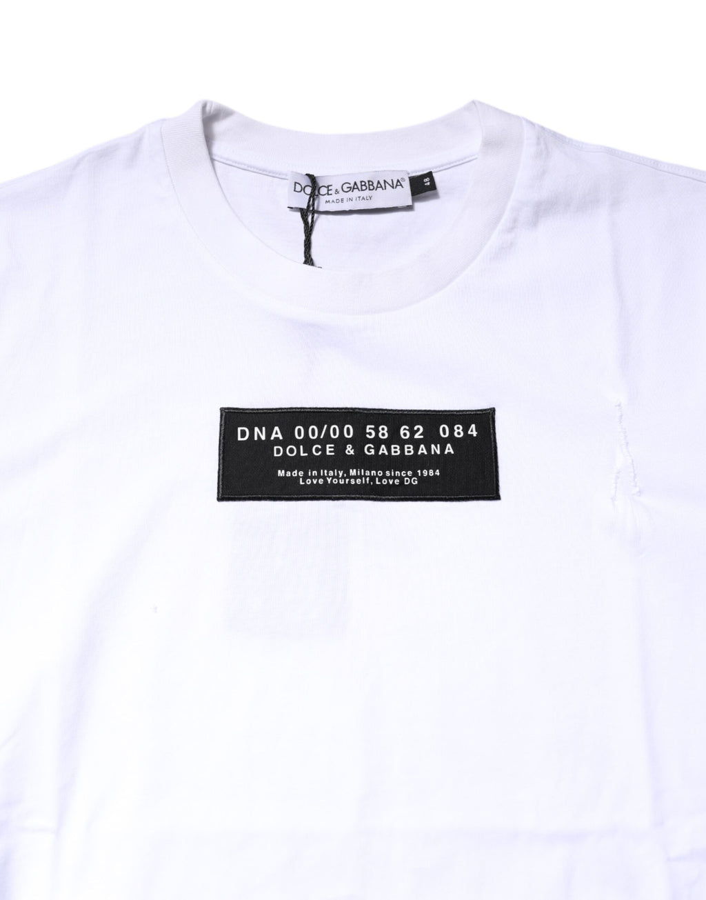 Dolce & Gabbana White Cotton Logo Patch Crew Neck T-shirt