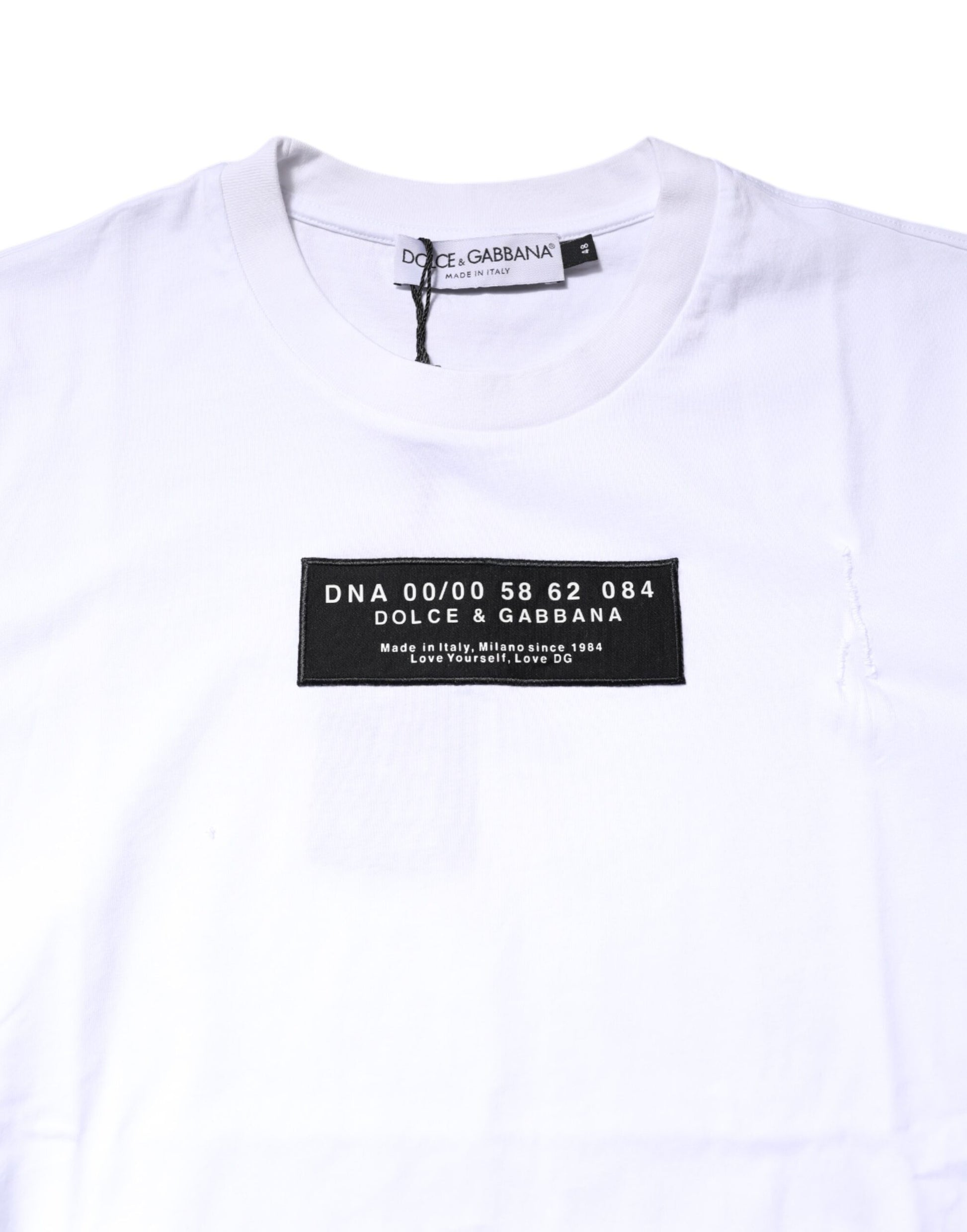 Dolce & Gabbana White Cotton Logo Patch Crew Neck T-shirt
