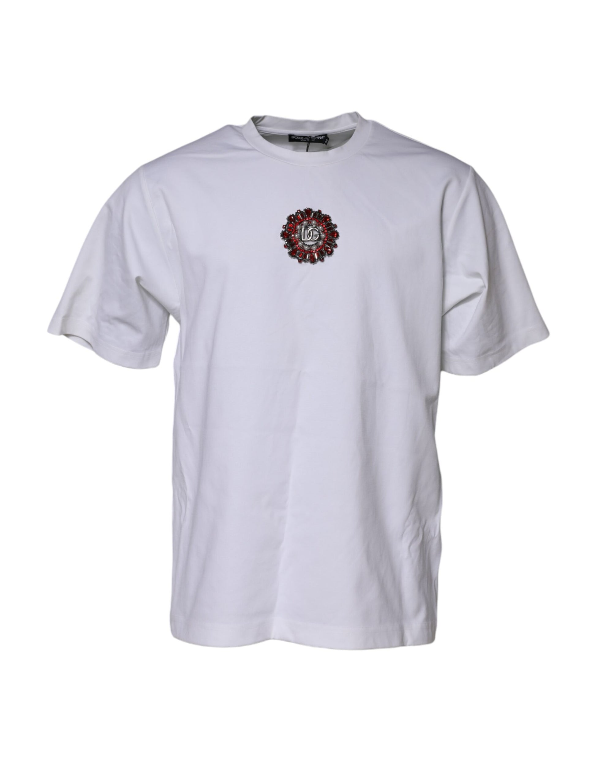 Weißes T-Shirt mit Logoverzierung und kurzen Ärmeln