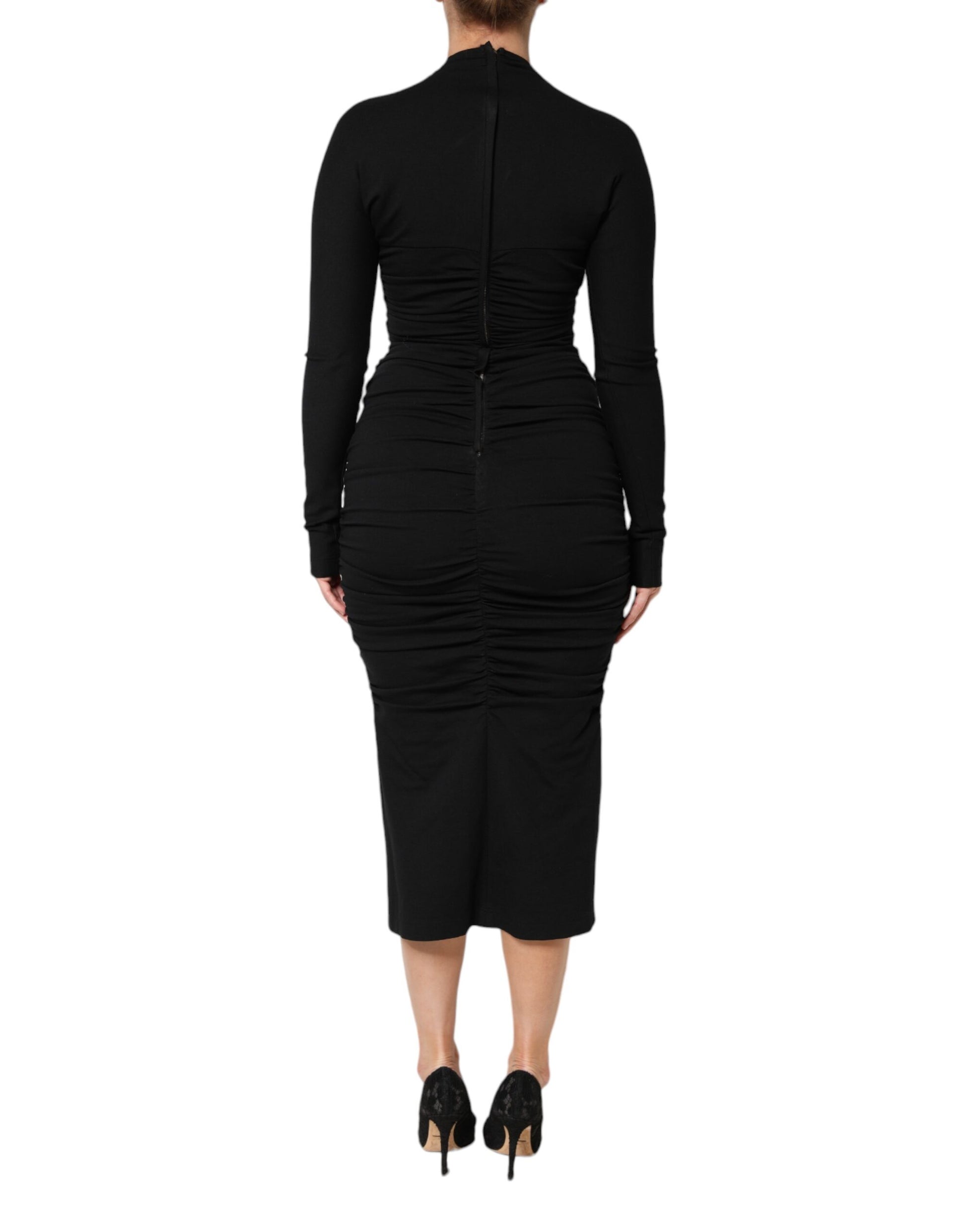 Dolce & Gabbana Black Long Sleeves Sheath Midi Dress