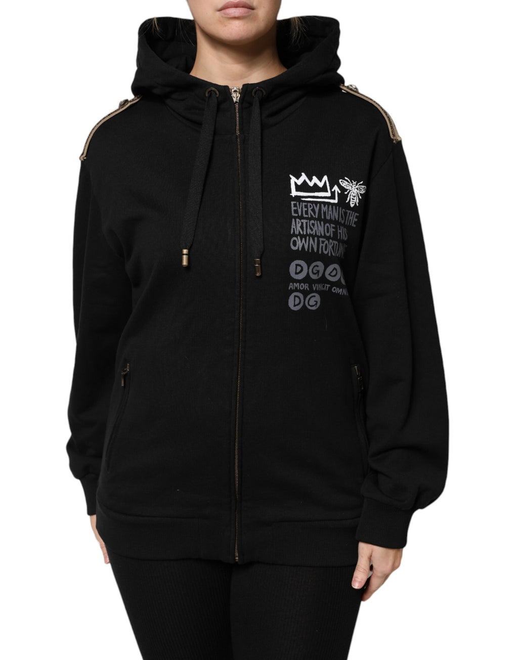 Schwarze Sweatshirtjacke mit durchgehendem Reißverschluss und Kapuze