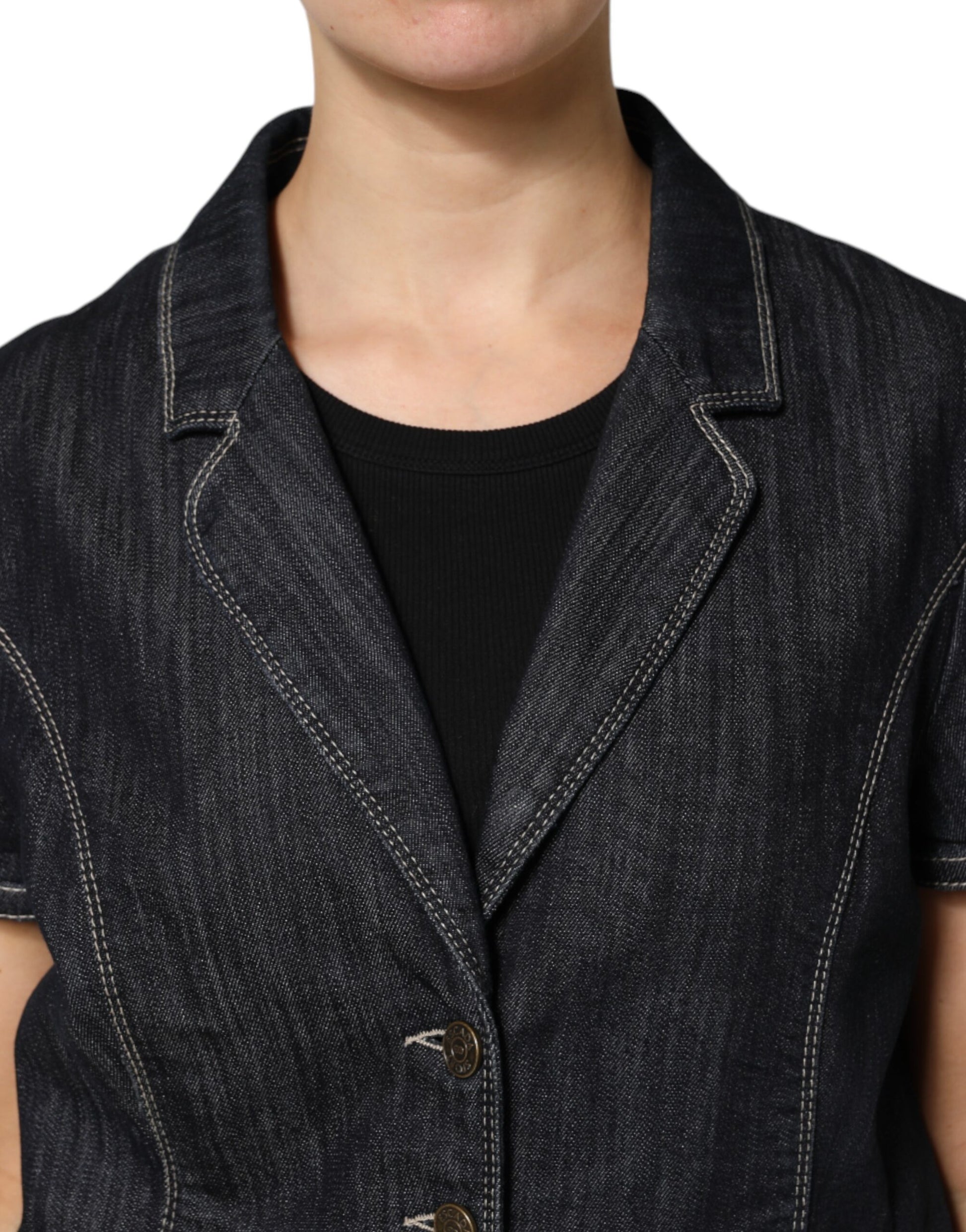 Schwarzes Jeans-Oberteil und Rock aus Baumwollmischung