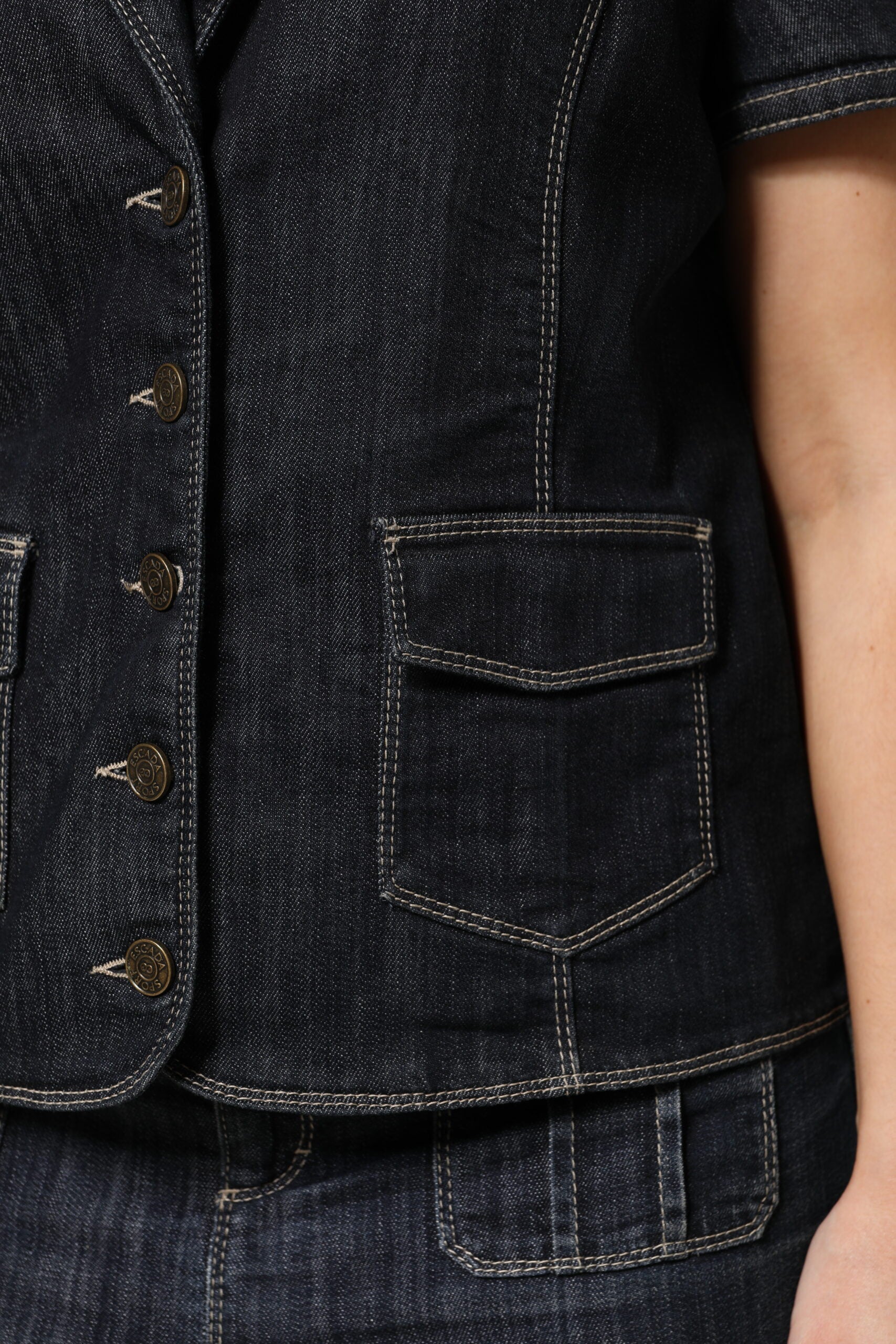 Schwarzes Jeans-Oberteil und Rock aus Baumwollmischung