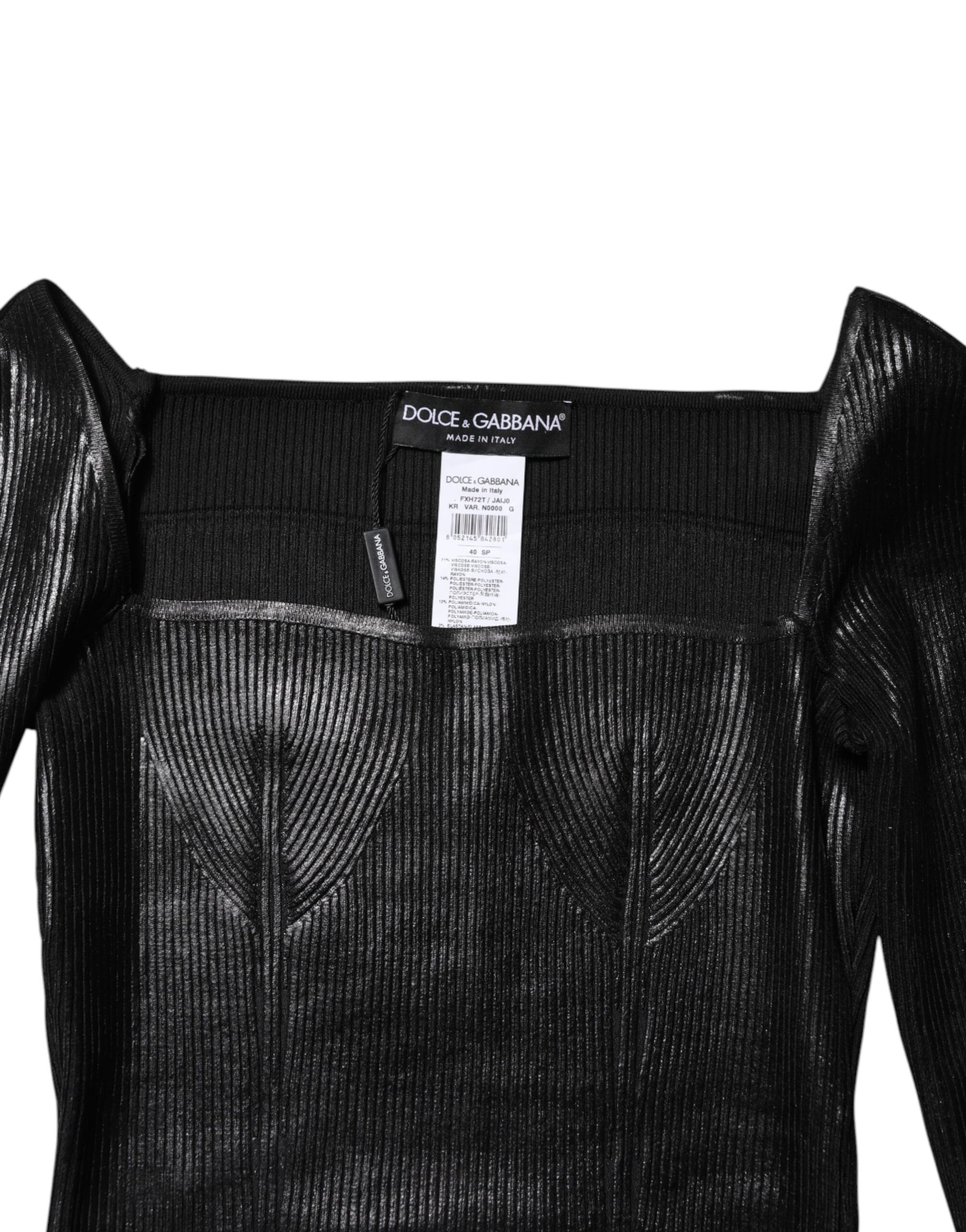 Dolce & Gabbana Black Viscose Long Sleeves Fitted Blouse Top