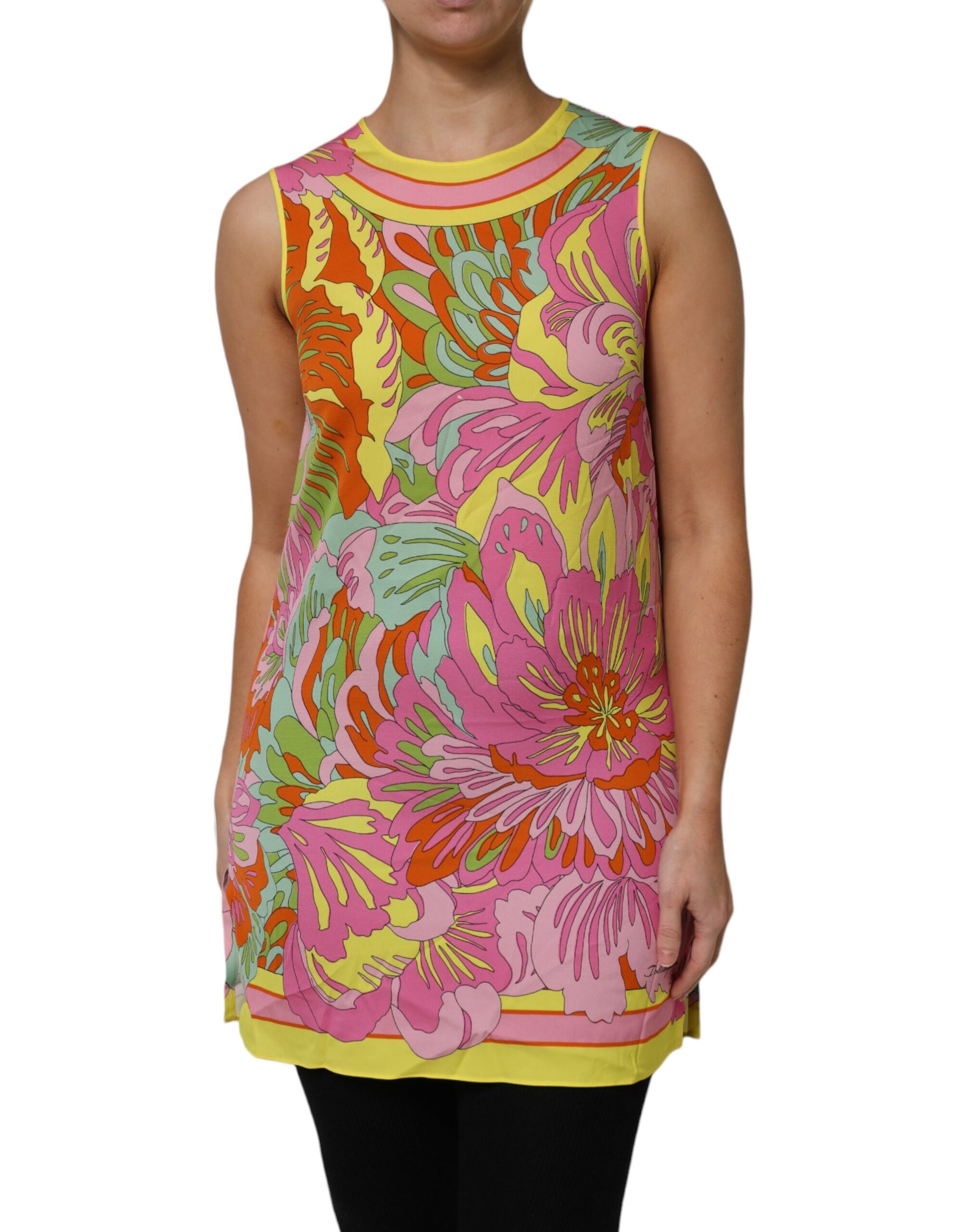 Dolce & Gabbana Multicolor Floral Round Neck Sleeveless Top