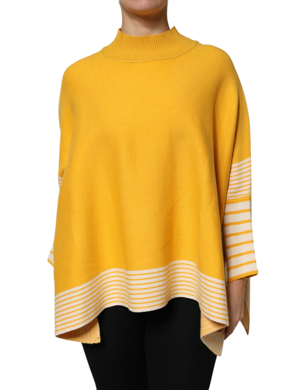 Gelb gestreifter Langarm-Pullover mit Mantel