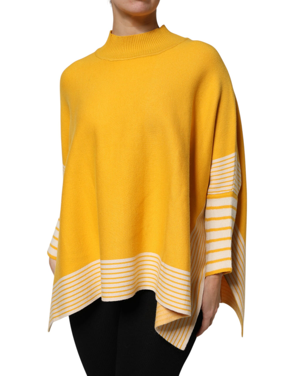 Gelb gestreifter Langarm-Pullover mit Mantel
