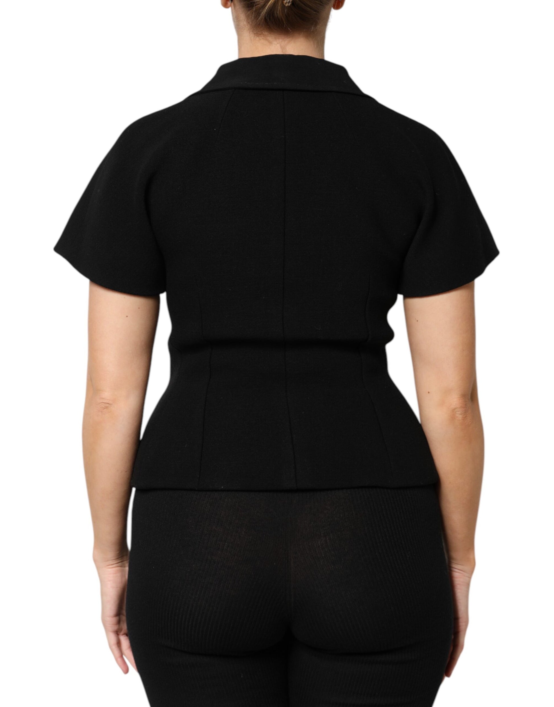 Schwarze zweireihige Wollmanteljacke