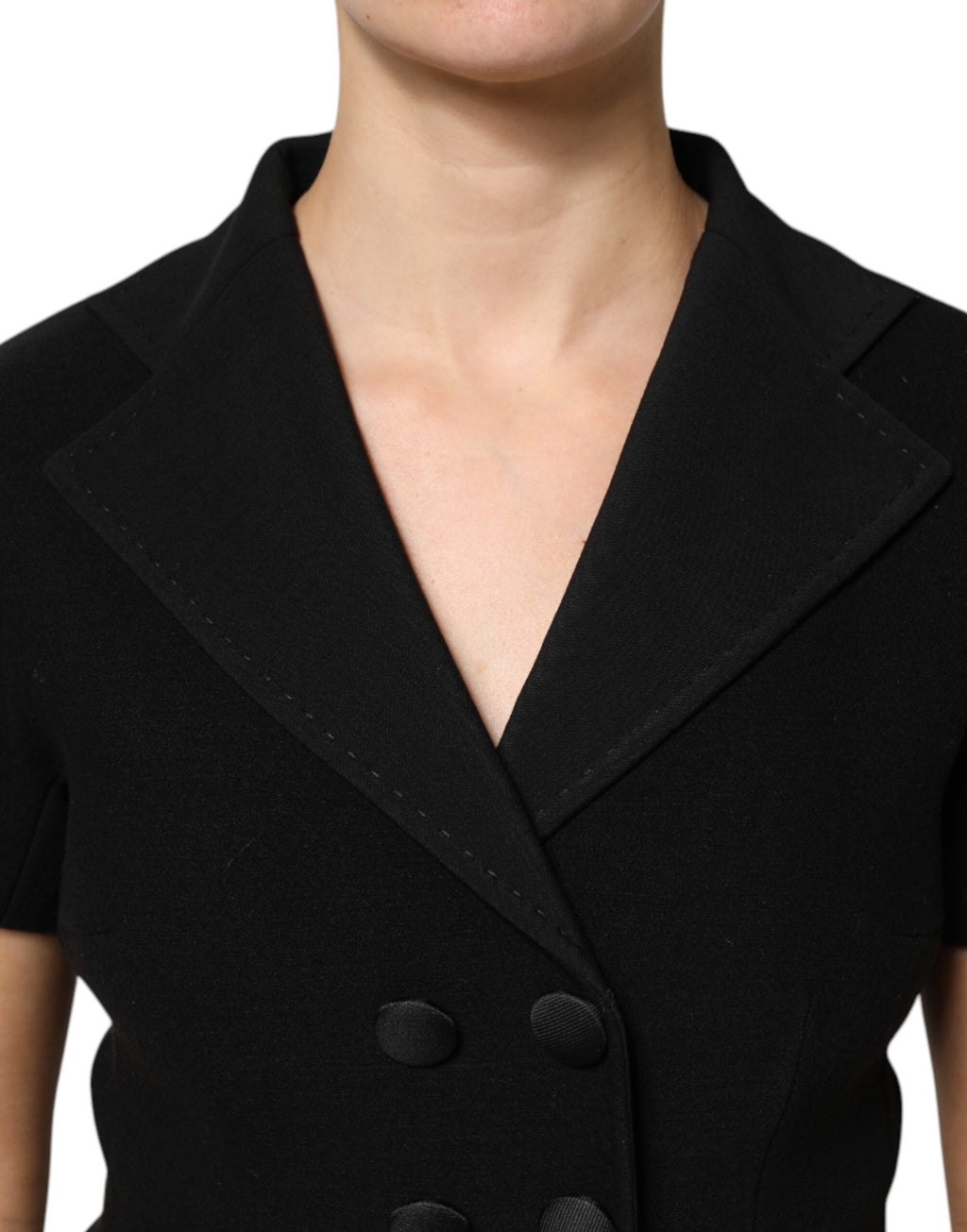 Schwarze zweireihige Wollmanteljacke