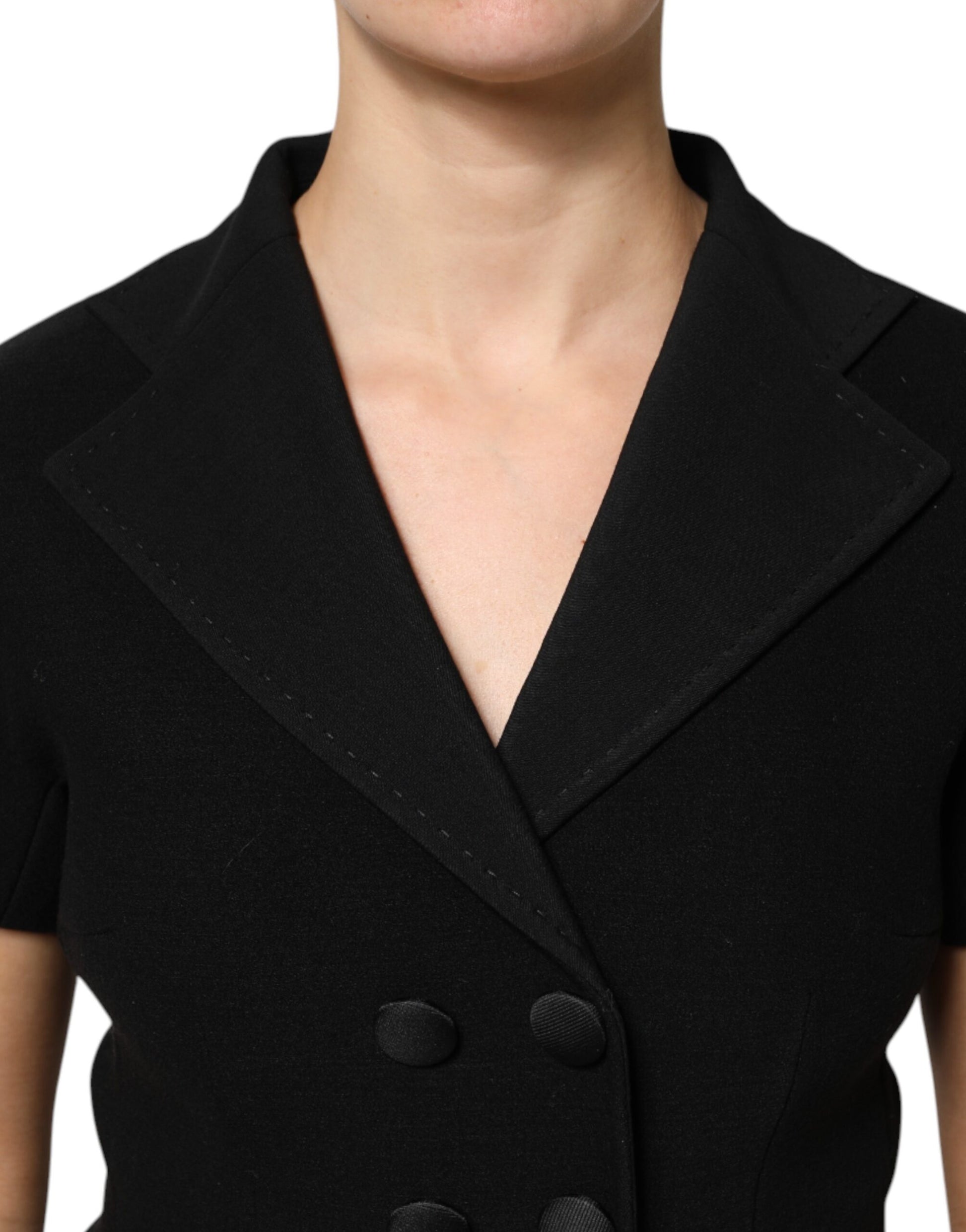 Schwarze zweireihige Wollmanteljacke