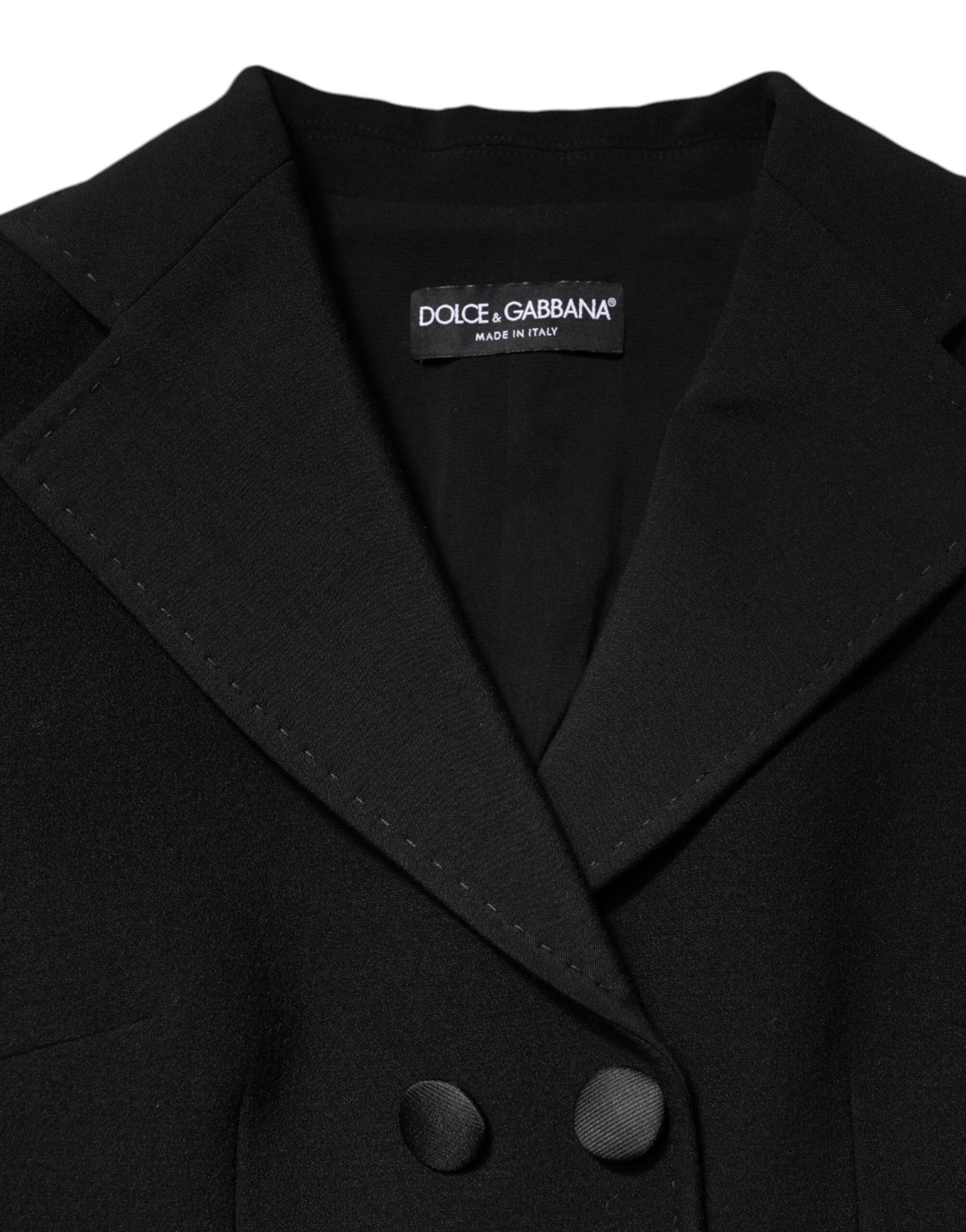 Schwarze zweireihige Wollmanteljacke