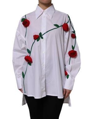 Weißes Hemd aus Baumwolle mit Blumenapplikationen