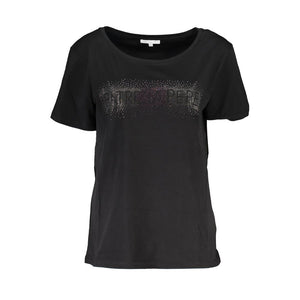 Schickes Kurzarm-T-Shirt mit weitem Ausschnitt und Kontrastdetails