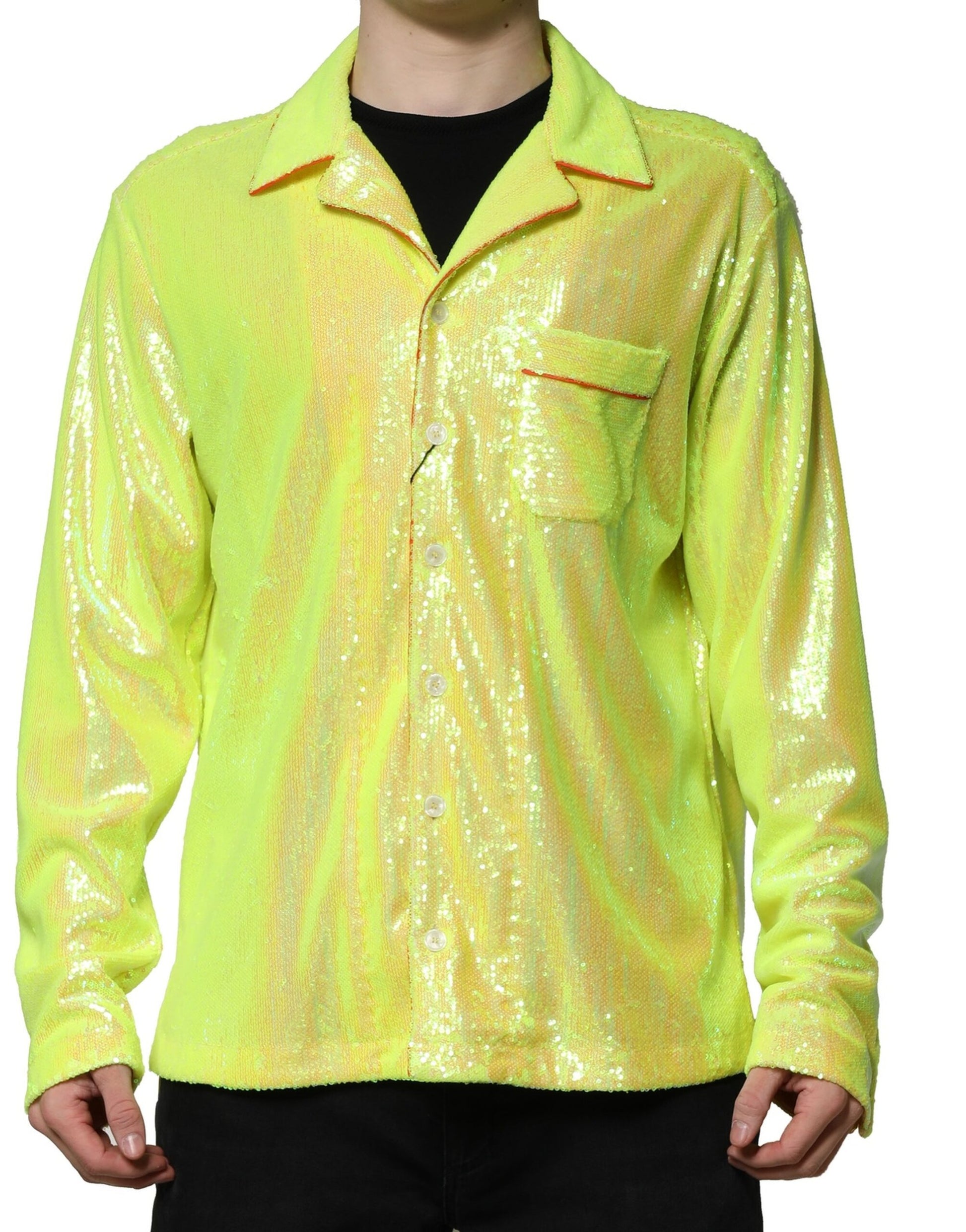 Gelbes, lässiges Polyester-Lounge-Hemd mit Pailletten